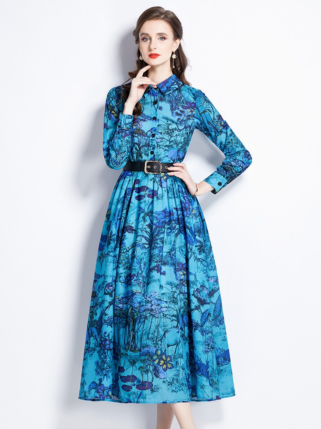 JC Collection Floral Printed Shirt Collar Cuffed Sleeves Belted Fit & Flare Dress, Blue
JC Collection Floral Printed Shirt Collar Cuffed Sleeves Belted Fit & Flare Dress, Blue
