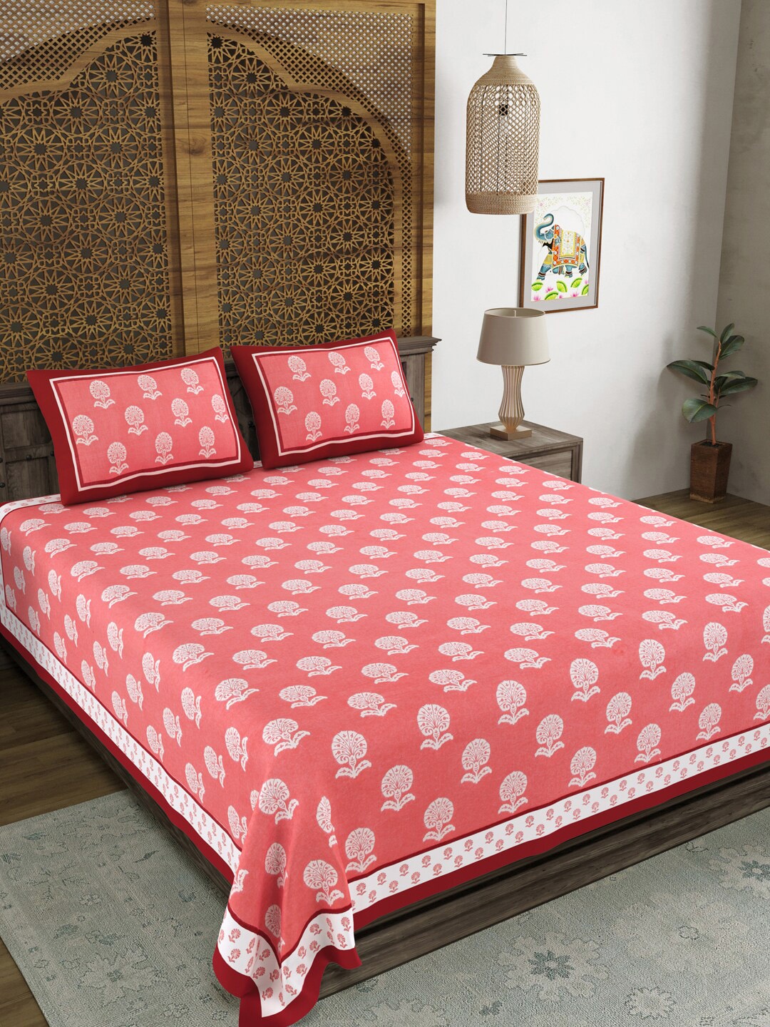 BLOCKS OF INDIA Red Ethnic Motifs Printed Cotton 210 TC King Bedsheet with 2 Pillow Covers
BLOCKS OF INDIA Red Ethnic Motifs Printed Cotton 210 TC King Bedsheet with 2 Pillow Covers