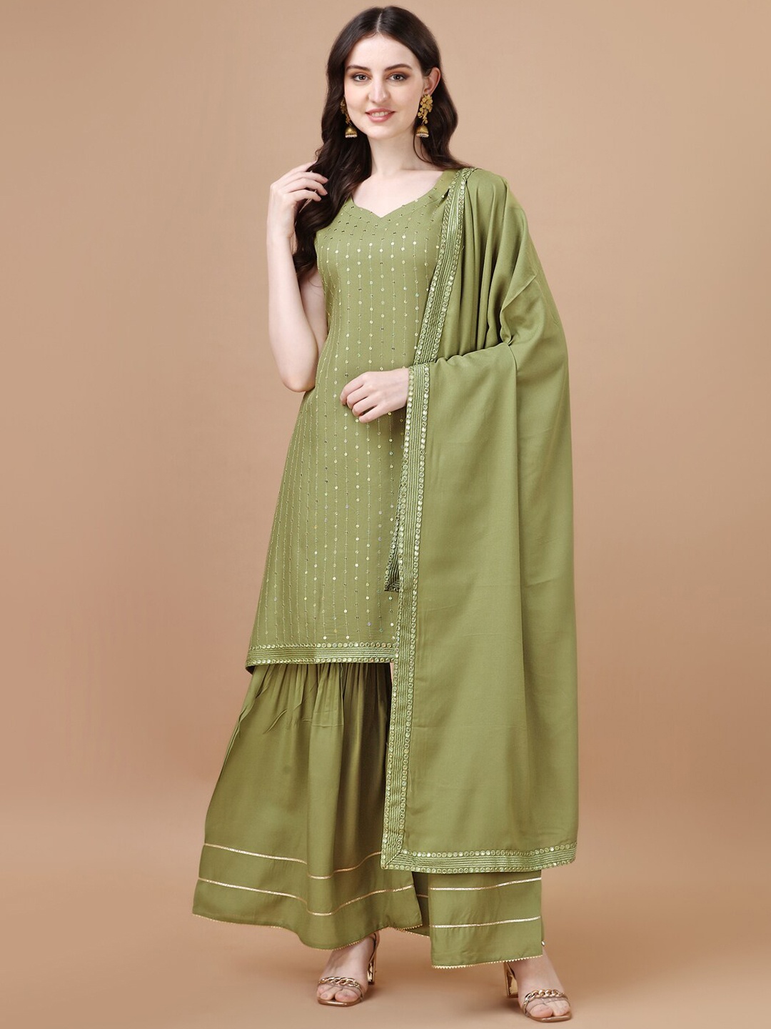 KALINI Embroidered Sequinned Regular Kurta with Sharara & Dupatta, Fluorescent green
KALINI Embroidered Sequinned Regular Kurta with Sharara & Dupatta, Fluorescent green