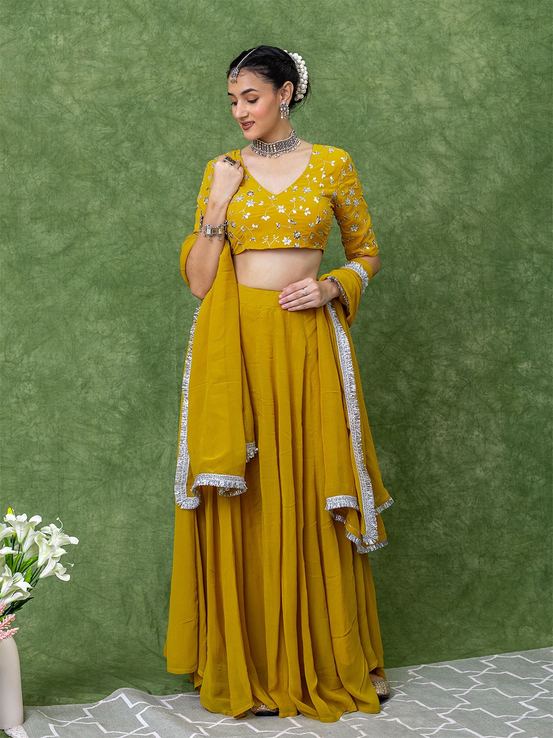 KASYA Floral Embroidered Gotta Patti Ready to Wear Lehenga & Blouse With Dupatta, Yellow
KASYA Floral Embroidered Gotta Patti Ready to Wear Lehenga & Blouse With Dupatta, Yellow