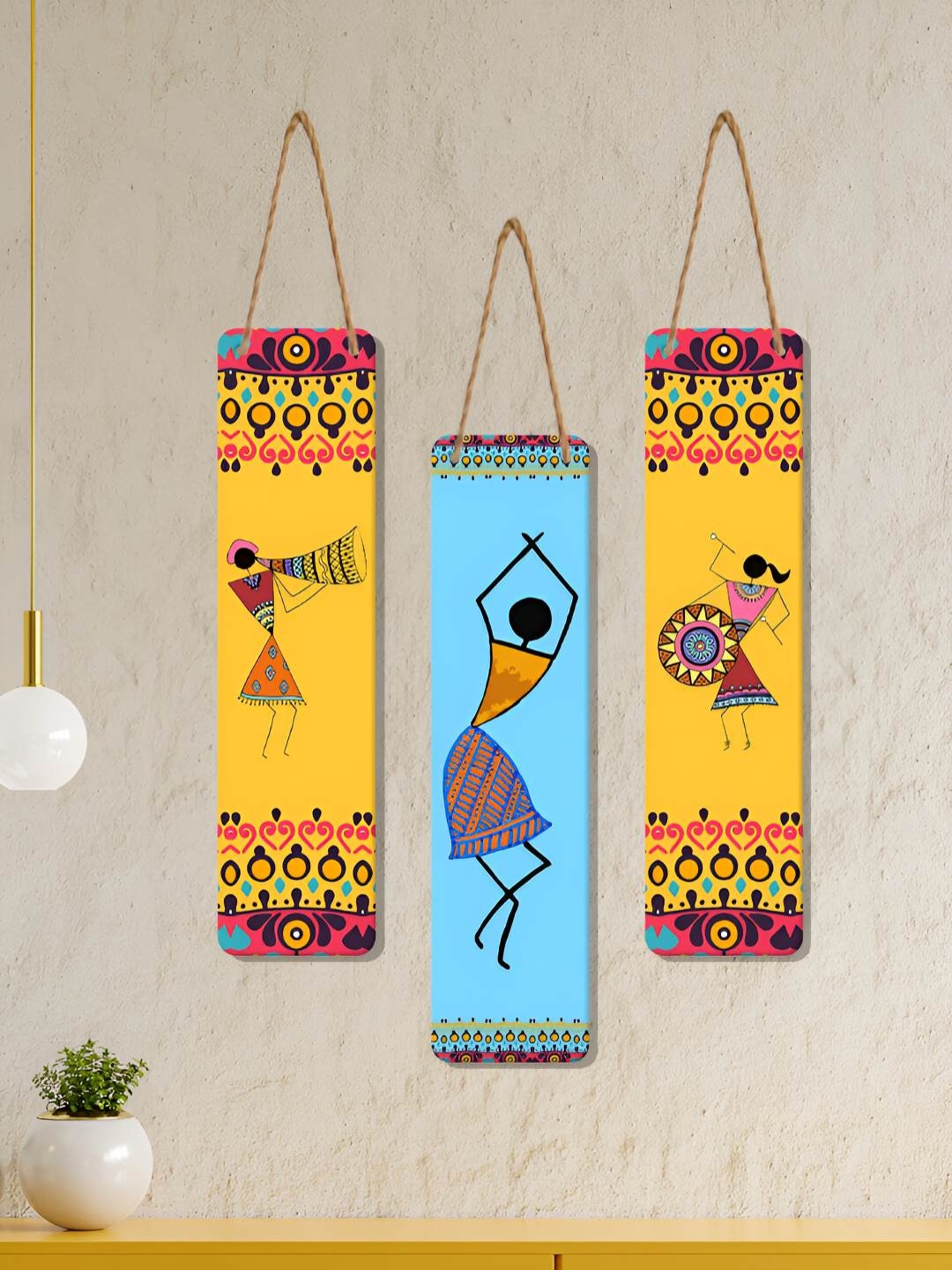 ArtVibes Yellow & Blue African Warli Art Printed Wall Hanging