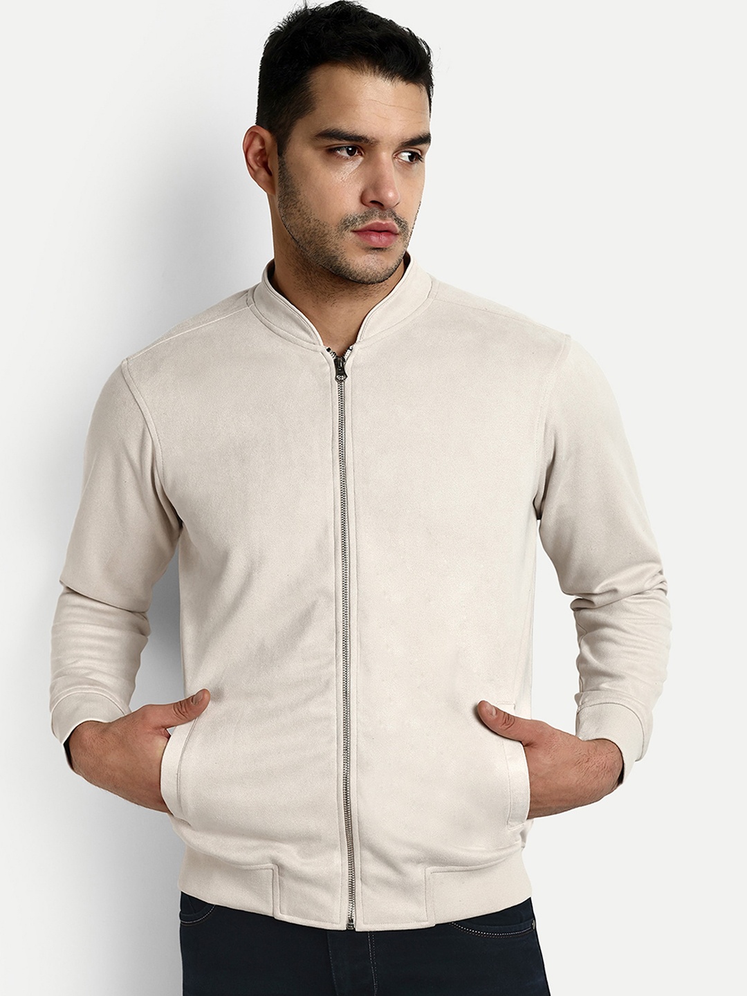 REPRISE Stand Collar Long Sleeve Zip Detail Suede Lightweight Bomber Jacket, Cream
REPRISE Stand Collar Long Sleeve Zip Detail Suede Lightweight Bomber Jacket, Cream