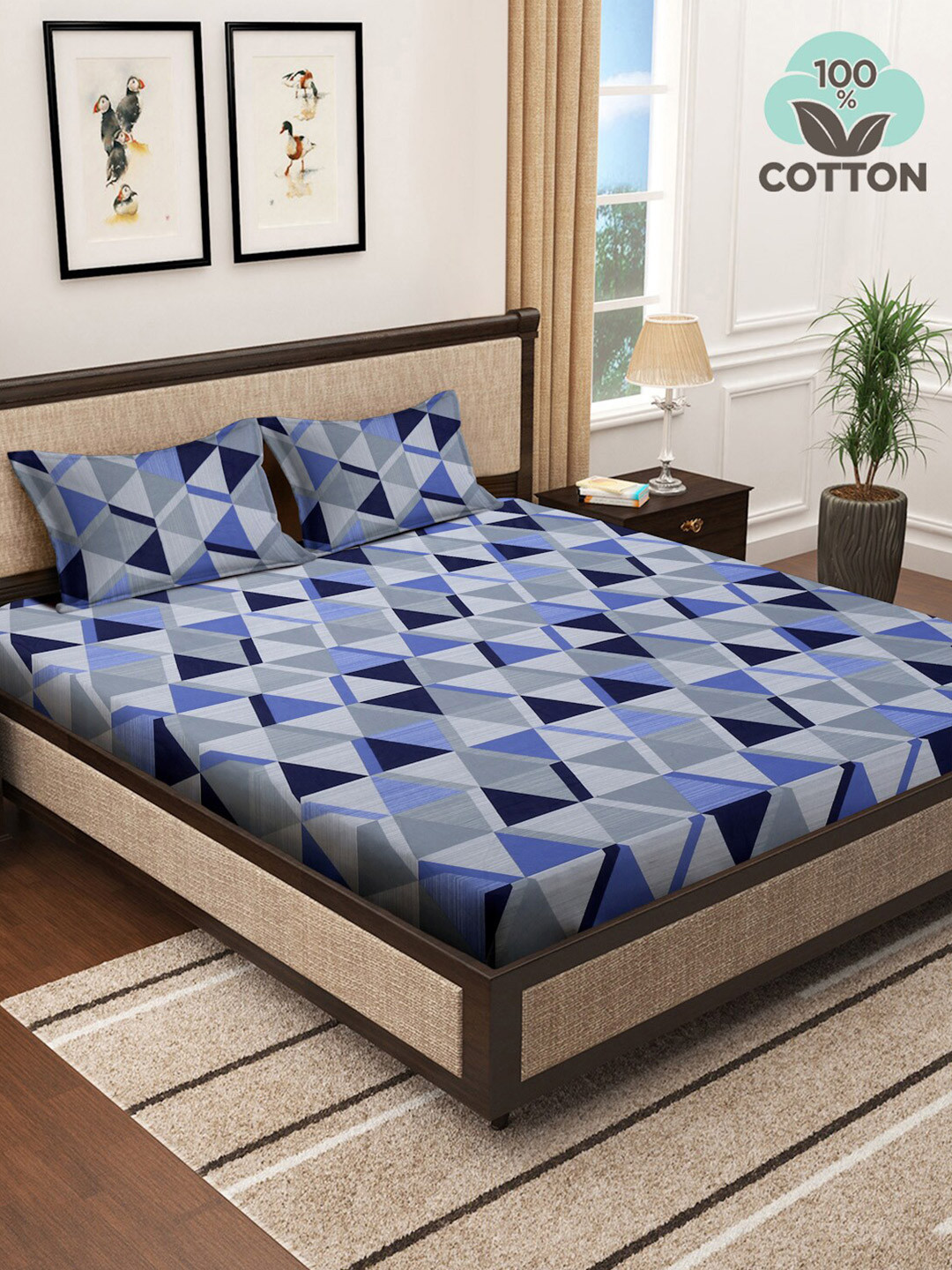 KLOTTHE Blue Printed Pure Cotton 400 TC Super King Double Bedsheet With 2 Pillow Covers
KLOTTHE Blue Printed Pure Cotton 400 TC Super King Double Bedsheet With 2 Pillow Covers