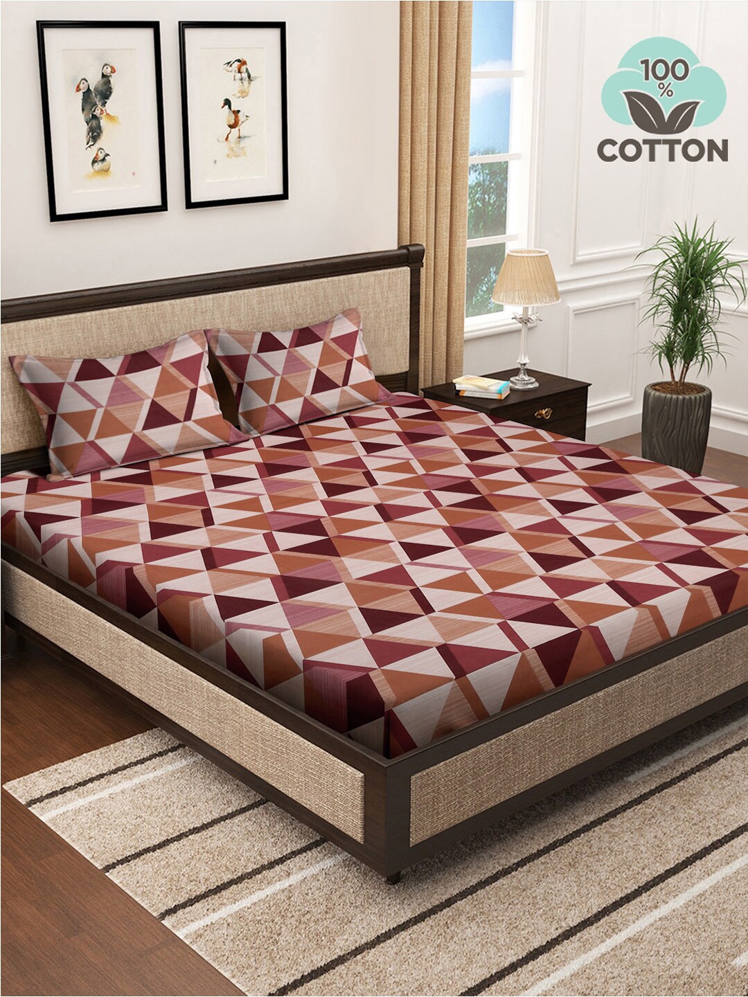 KLOTTHE Red & Pink Geometric Pure Cotton 400TC Super King Bedsheet & 2 Pillow Covers
KLOTTHE Red & Pink Geometric Pure Cotton 400TC Super King Bedsheet & 2 Pillow Covers