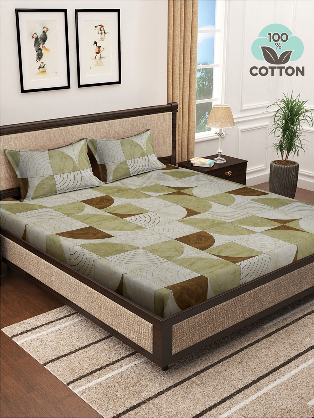KLOTTHE Green Geometric Pure Cotton 400TC Super King Double Bedsheet & 2 Pillow Covers
KLOTTHE Green Geometric Pure Cotton 400TC Super King Double Bedsheet & 2 Pillow Covers