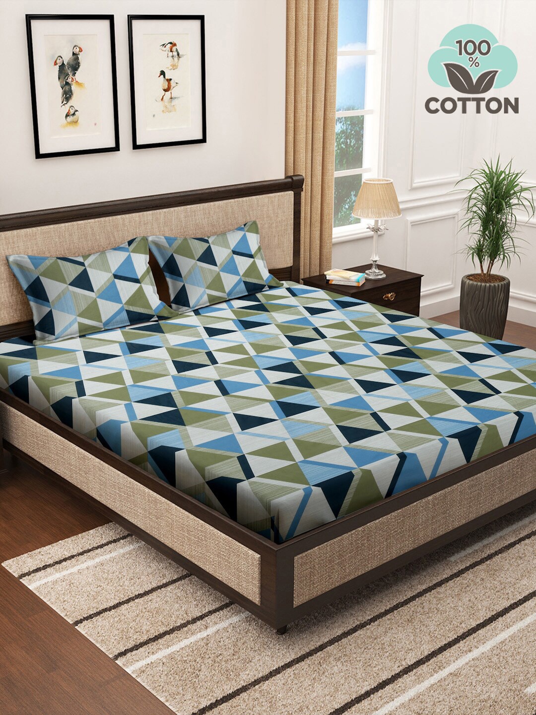 KLOTTHE Blue & Green Printed Pure Cotton 400 TC Fitted King Bedsheet With 2 Pillow Covers
KLOTTHE Blue & Green Printed Pure Cotton 400 TC Fitted King Bedsheet With 2 Pillow Covers