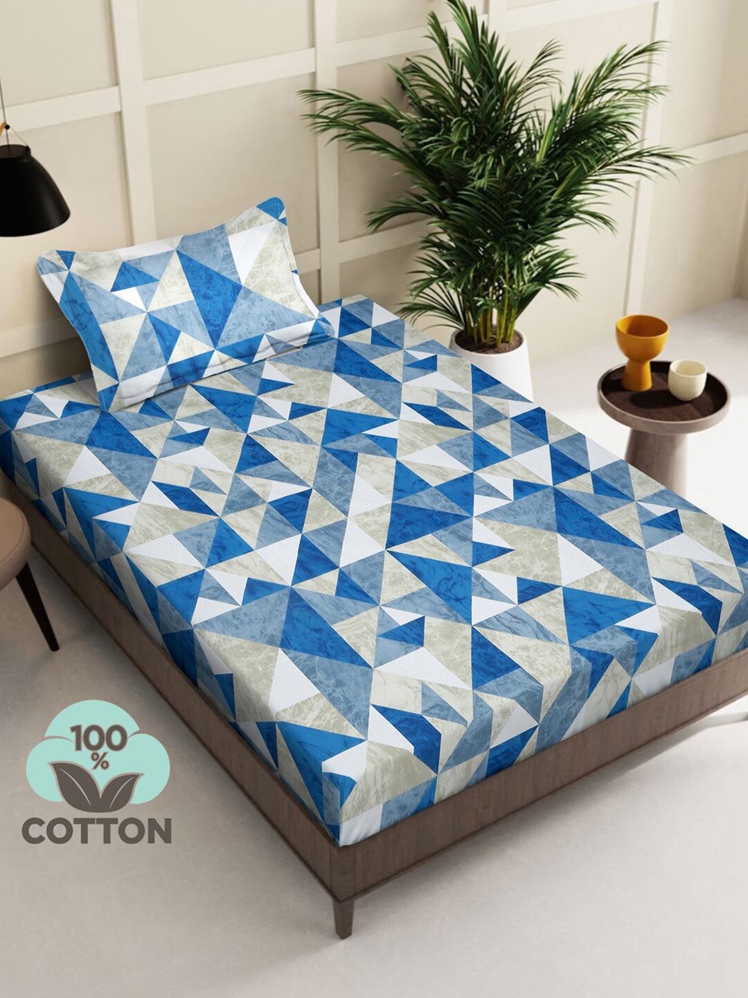KLOTTHE Blue & Beige Geometric Pure Cotton 400 TC Cotton Single Bedsheet & 1 Pillow Cover
KLOTTHE Blue & Beige Geometric Pure Cotton 400 TC Cotton Single Bedsheet & 1 Pillow Cover