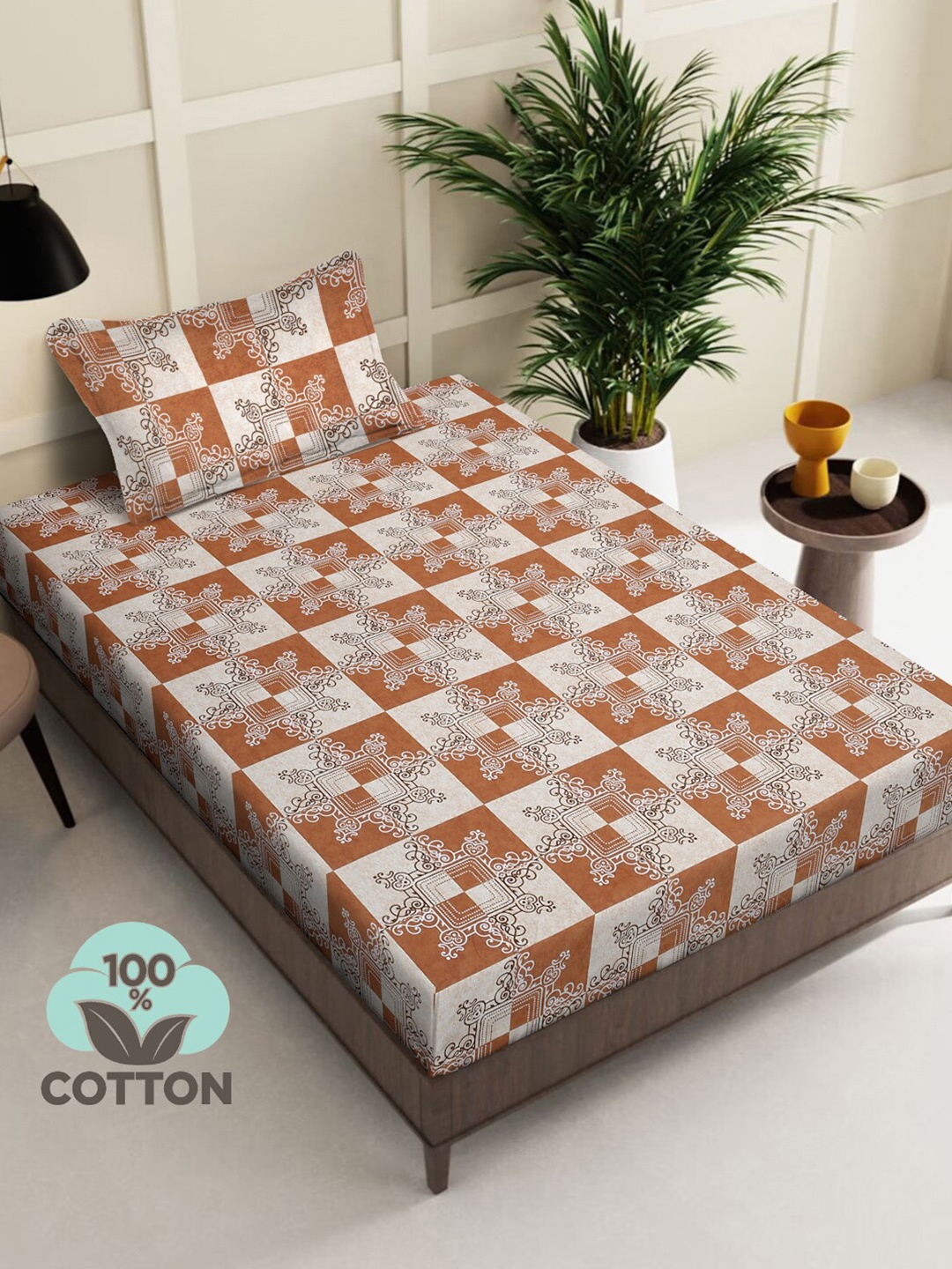 KLOTTHE Brown & Beige Ethnic Motifs Cotton 400 TC Single Bedsheet With 1 Pillow Cover
KLOTTHE Brown & Beige Ethnic Motifs Cotton 400 TC Single Bedsheet With 1 Pillow Cover