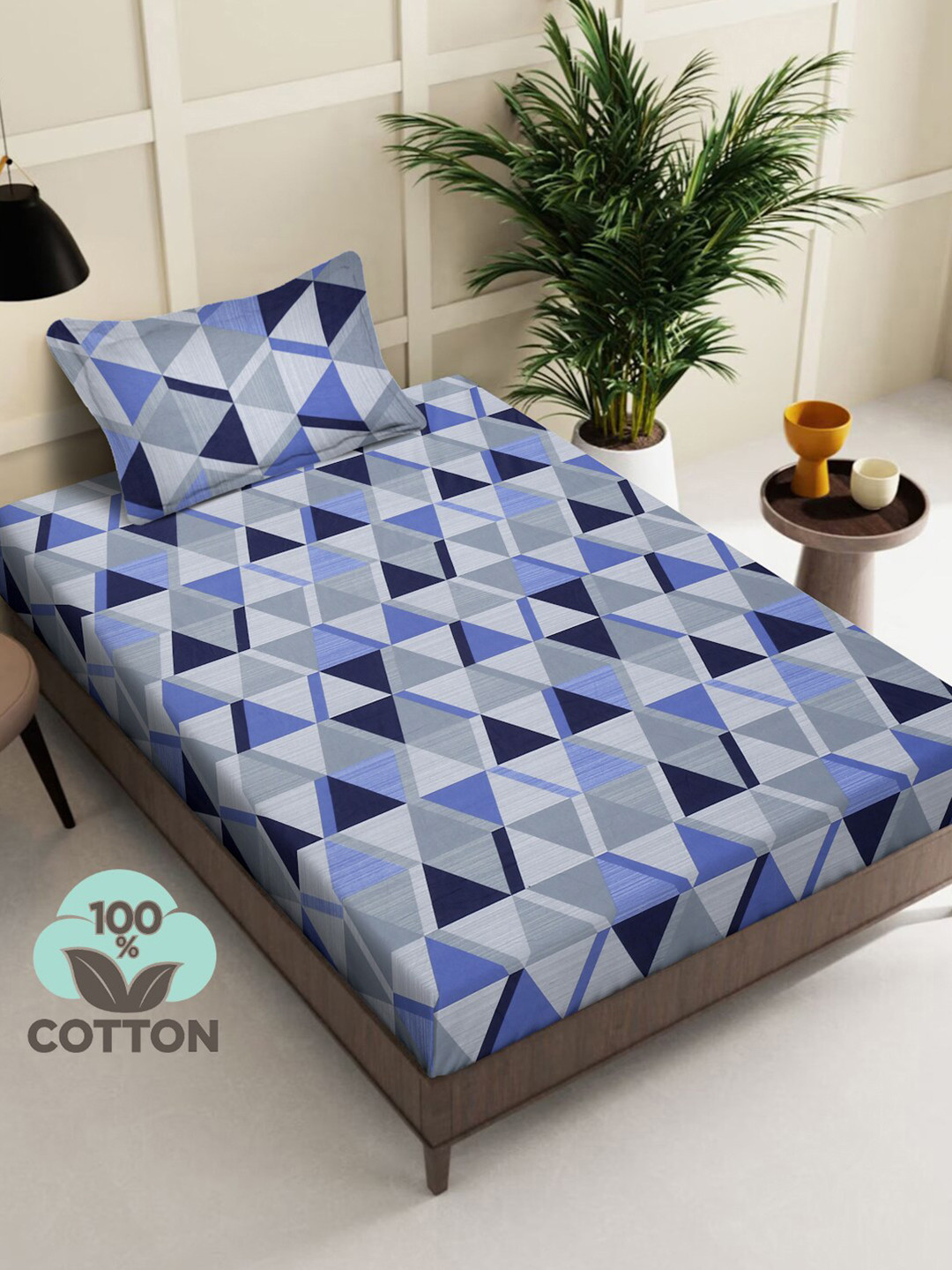 KLOTTHE Blue & Grey Geometric Pure Cotton 400 TC Cotton Single Bedsheet & 1 Pillow Cover
KLOTTHE Blue & Grey Geometric Pure Cotton 400 TC Cotton Single Bedsheet & 1 Pillow Cover