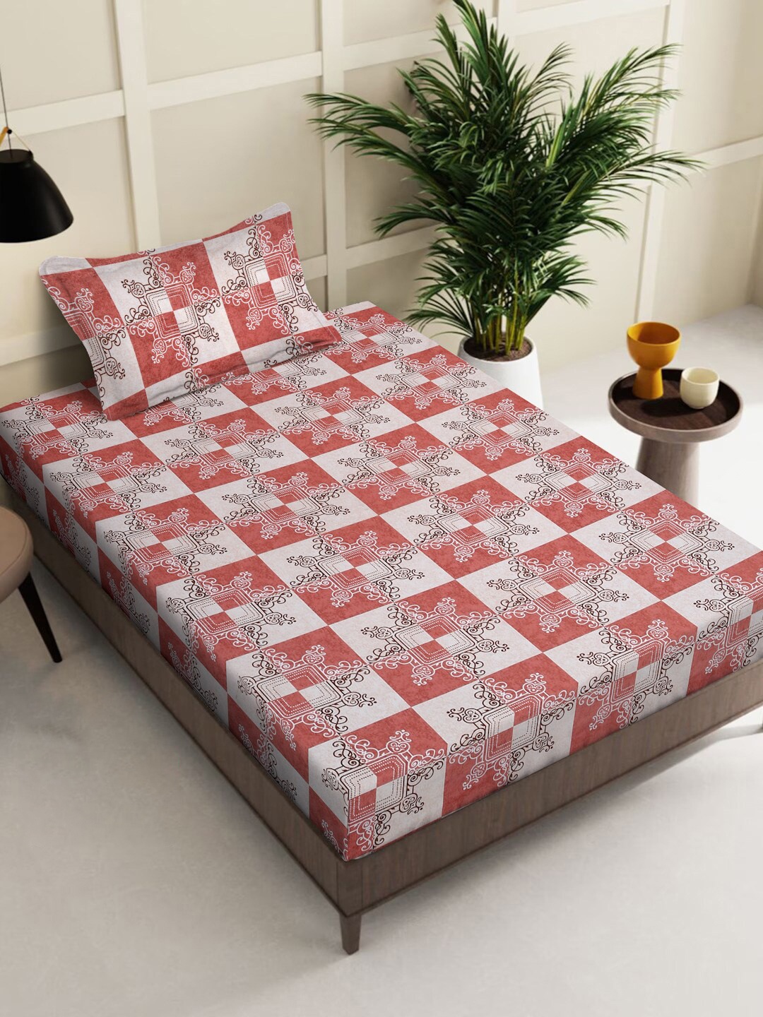 KLOTTHE Off White & Red Pure Cotton 400 TC Single Fitted Bedsheet With 1 Pillow Cover
KLOTTHE Off White & Red Pure Cotton 400 TC Single Fitted Bedsheet With 1 Pillow Cover