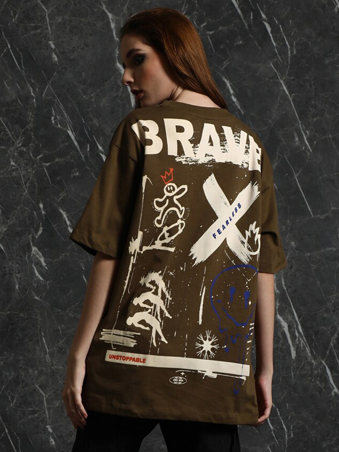 Breakbounce Olive Green Typography Printed Drop-Shoulder Sleeves Cotton Oversized T-shirt
Breakbounce Olive Green Typography Printed Drop-Shoulder Sleeves Cotton Oversized T-shirt