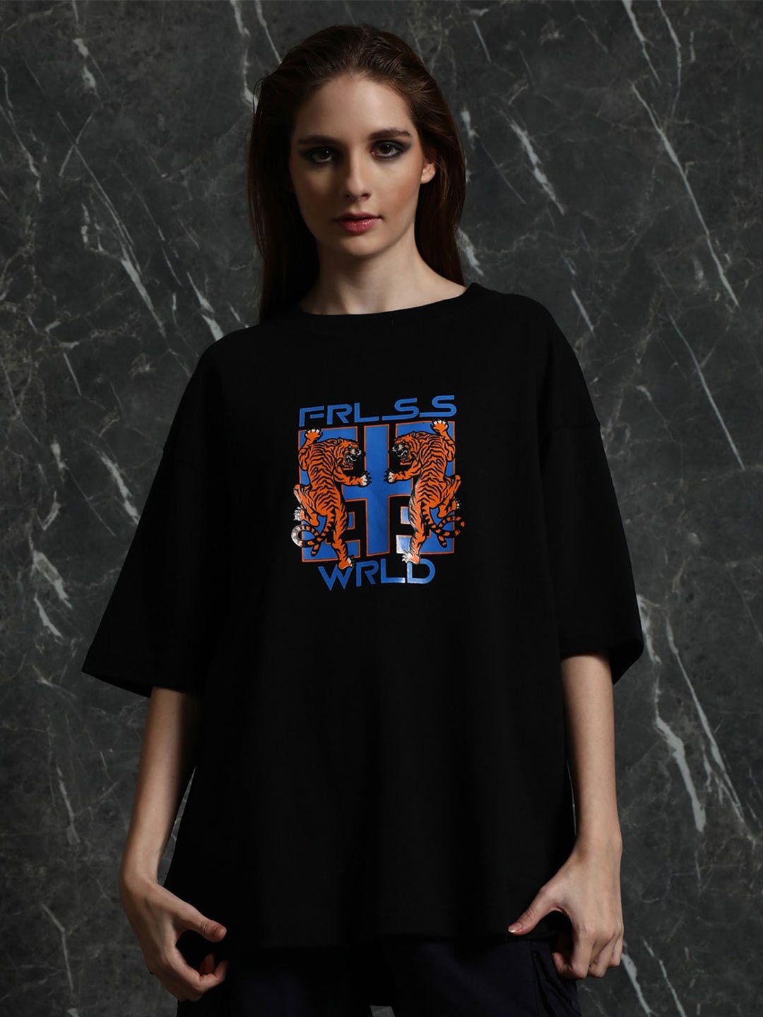 Breakbounce Graphic Printed Drop-Shoulder Sleeves Longline Oversized Cotton T-shirt, Black
Breakbounce Graphic Printed Drop-Shoulder Sleeves Longline Oversized Cotton T-shirt, Black