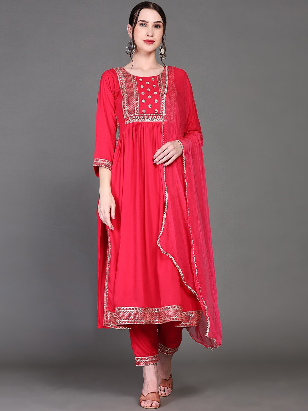 Ziva Fashion Ethnic Motifs Embroidered Sequined High Slit Kurta With Trouser & Dupatta, Red
Ziva Fashion Ethnic Motifs Embroidered Sequined High Slit Kurta With Trouser & Dupatta, Red