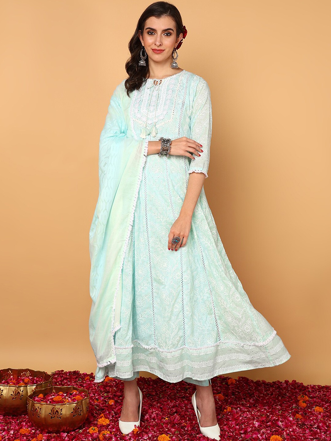 AHIKA Floral Printed Thread Work Tie-Up Neck Pure Cotton Kurta With Trousers & Dupatta, Sea green
AHIKA Floral Printed Thread Work Tie-Up Neck Pure Cotton Kurta With Trousers & Dupatta, Sea green