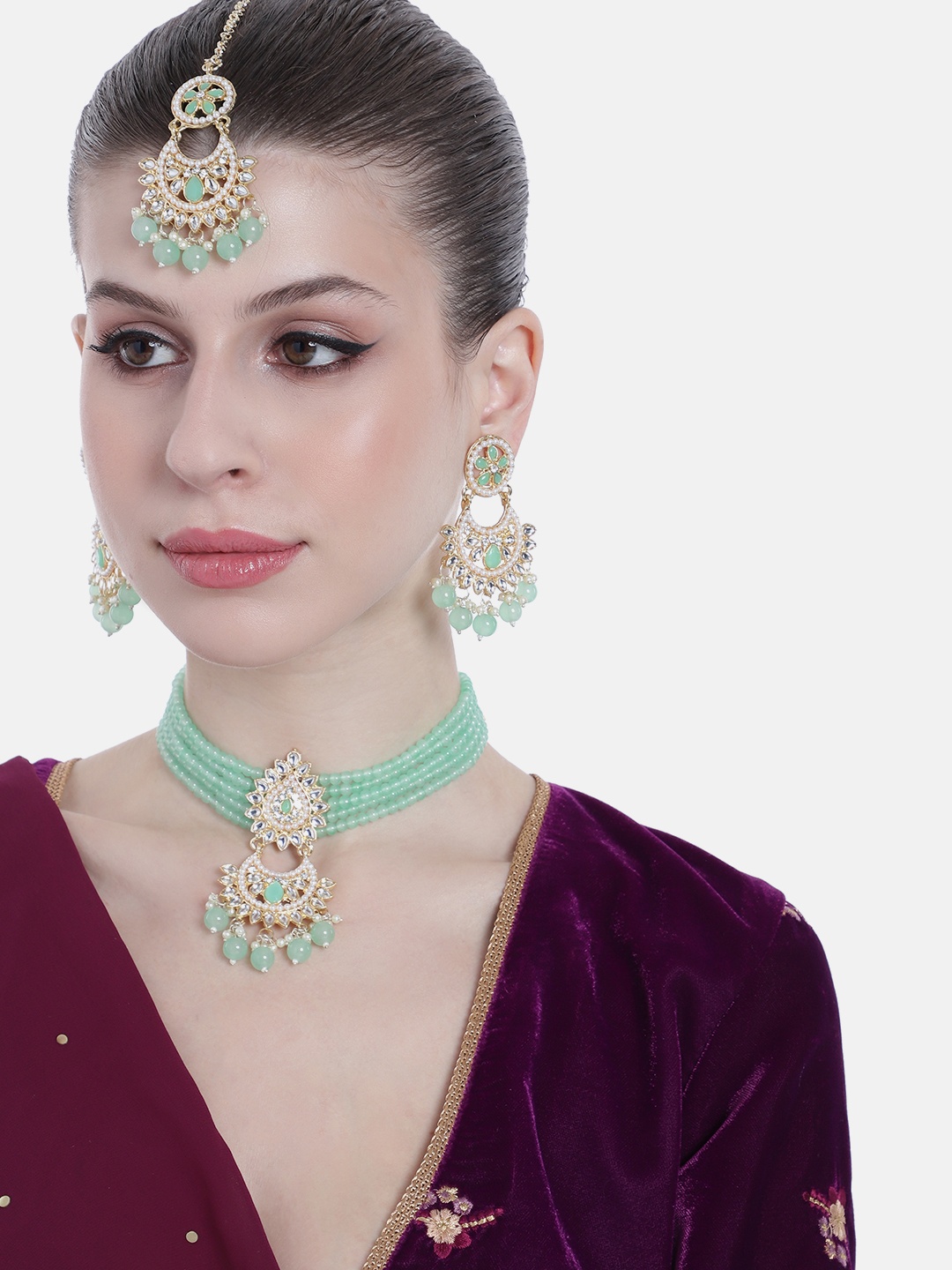 Estele Women Gold-Plated Artificial Stones & Beads Studded Choker Jewellery Set, Sea green
Estele Women Gold-Plated Artificial Stones & Beads Studded Choker Jewellery Set, Sea green