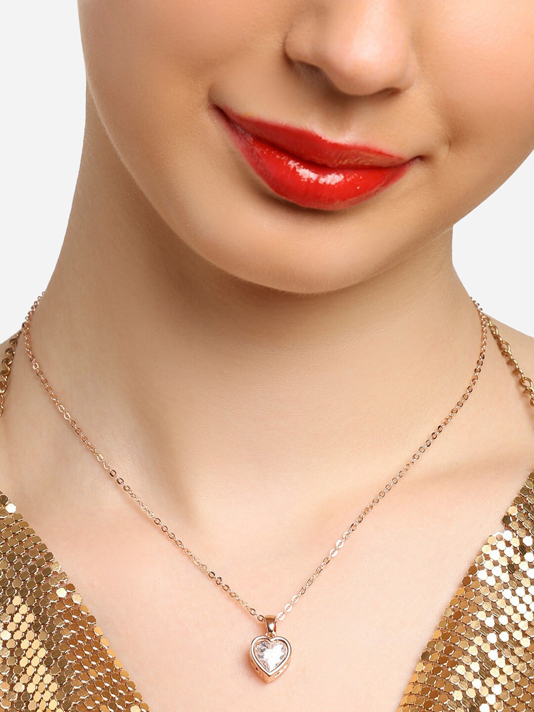 Zaveri Pearls Rose Gold-Plated Cubic Zirconia Studded Heart Shaped Pendant With Chain
Zaveri Pearls Rose Gold-Plated Cubic Zirconia Studded Heart Shaped Pendant With Chain