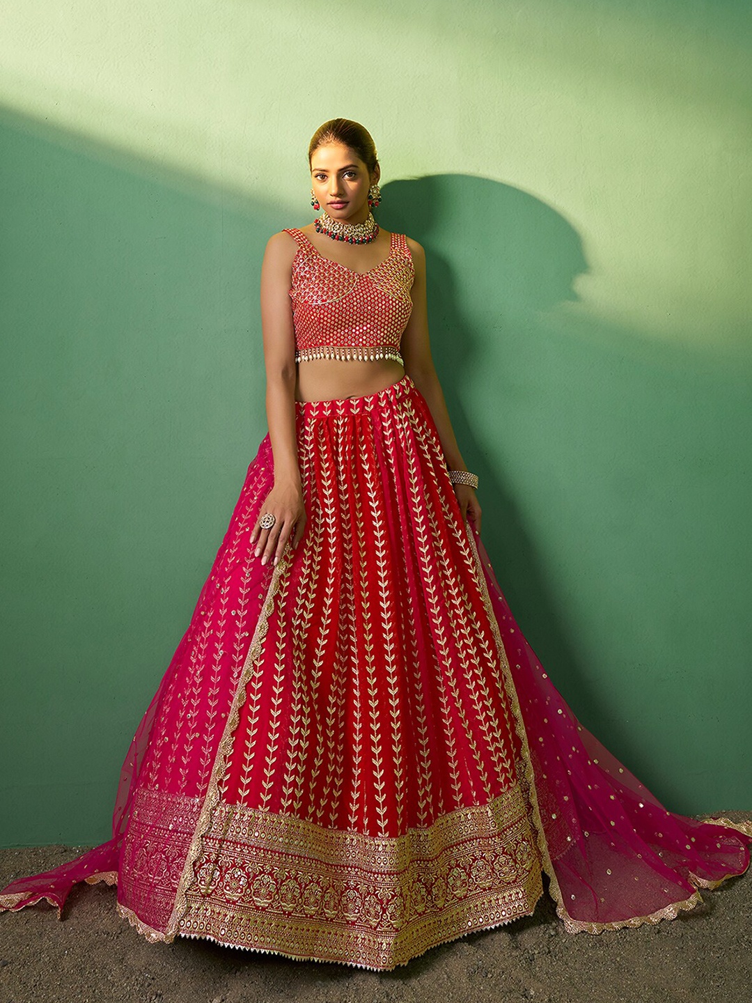 ODETTE Embellished Sequined Semi-Stitched Lehenga & Unstitched Blouse With Dupatta, Red
ODETTE Embellished Sequined Semi-Stitched Lehenga & Unstitched Blouse With Dupatta, Red