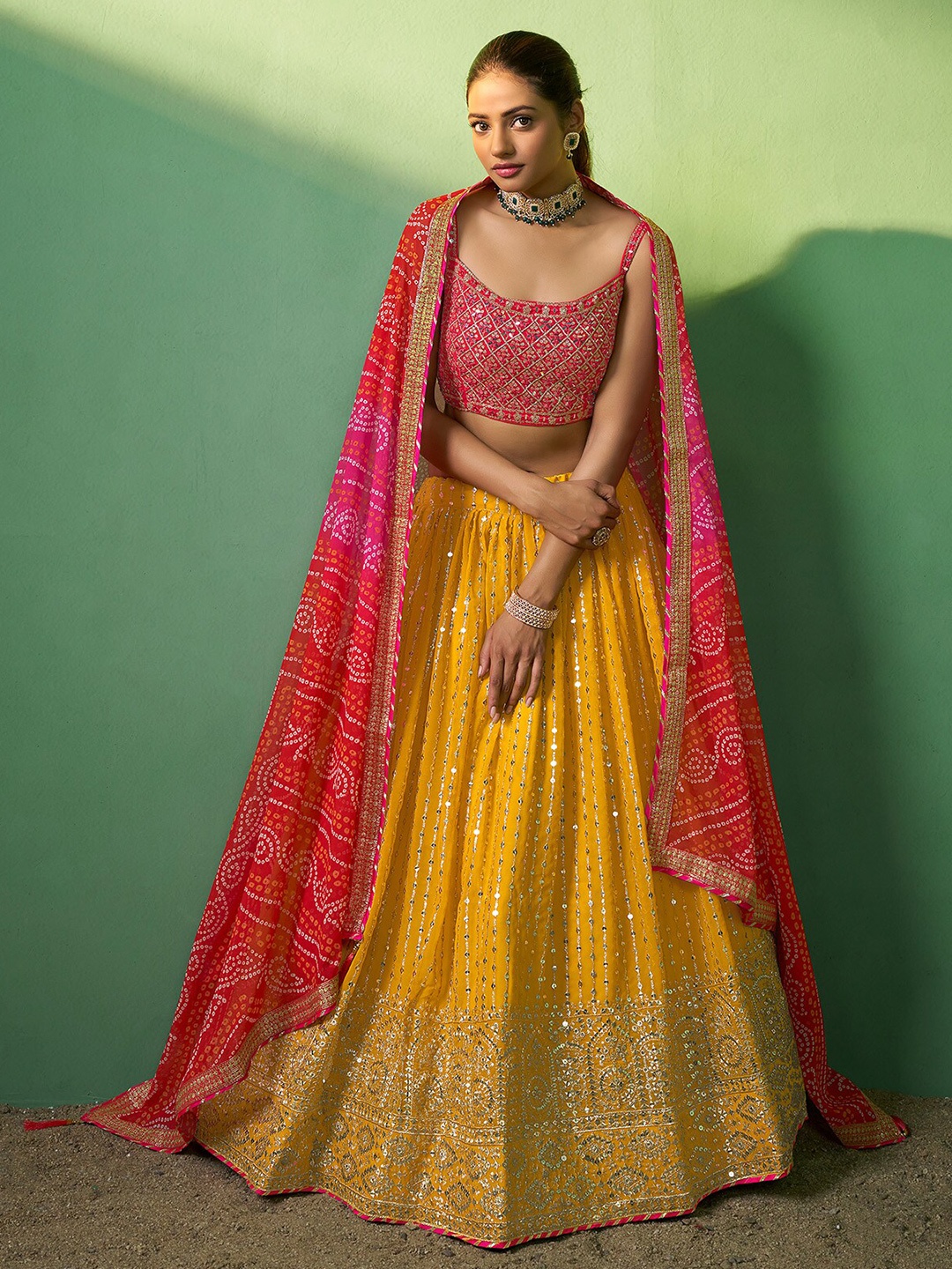 ODETTE Embroidered Mirror Work Semi-Stitched Lehenga & Unstitched Blouse With Dupatta, Yellow
ODETTE Embroidered Mirror Work Semi-Stitched Lehenga & Unstitched Blouse With Dupatta, Yellow