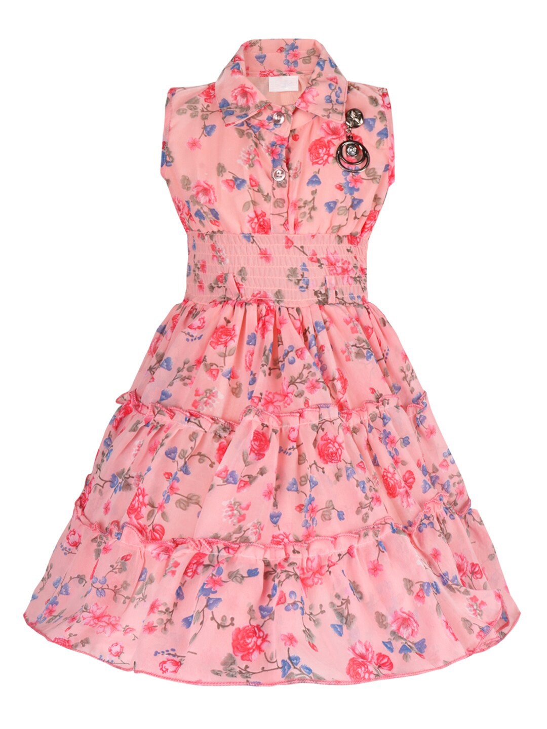 Wish Karo Girls Floral Printed Shirt Collar Smocked Tiered Georgette Fit & Flare Dress, Peach
Wish Karo Girls Floral Printed Shirt Collar Smocked Tiered Georgette Fit & Flare Dress, Peach