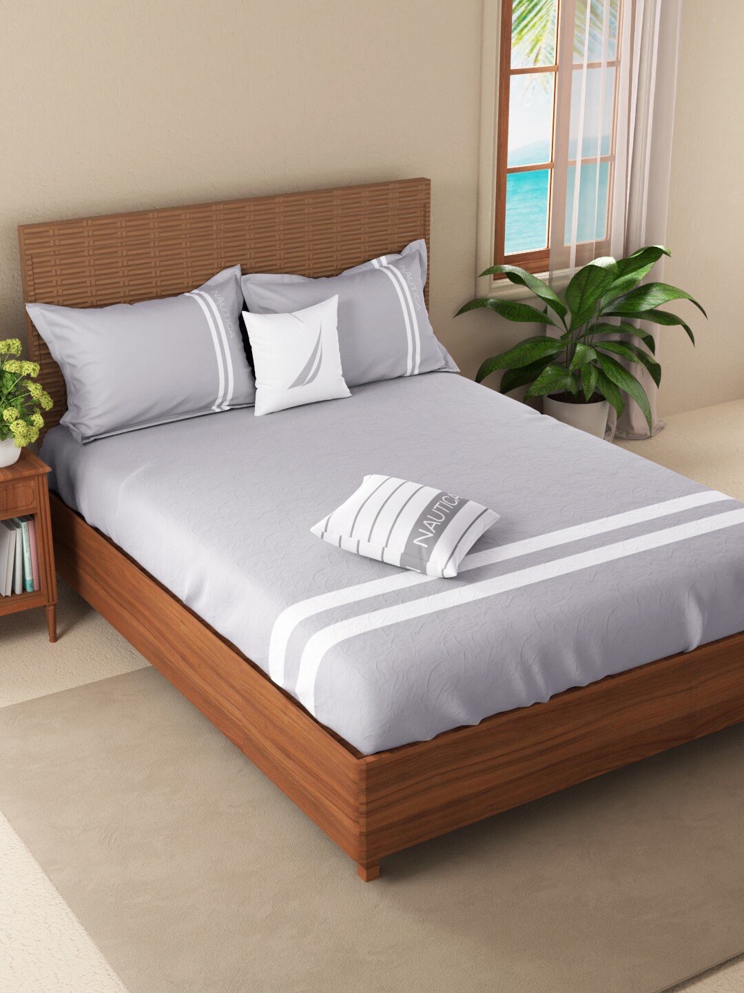 Nautica Grey & White Striped Satin Cotton 500 TC Fitted King Bedsheet with 2 Pillow Covers
Nautica Grey & White Striped Satin Cotton 500 TC Fitted King Bedsheet with 2 Pillow Covers