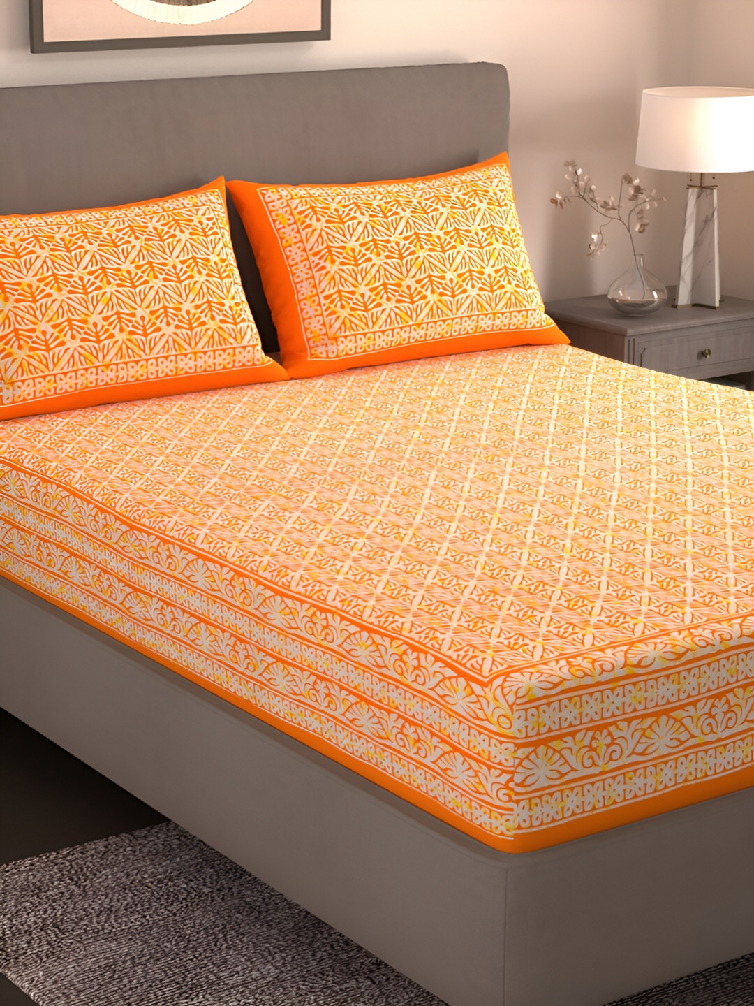 Homez Sparrow All Seasons Orange Pure Cotton 160 TC King Bedsheet with 2 Pillow Covers
Homez Sparrow All Seasons Orange Pure Cotton 160 TC King Bedsheet with 2 Pillow Covers