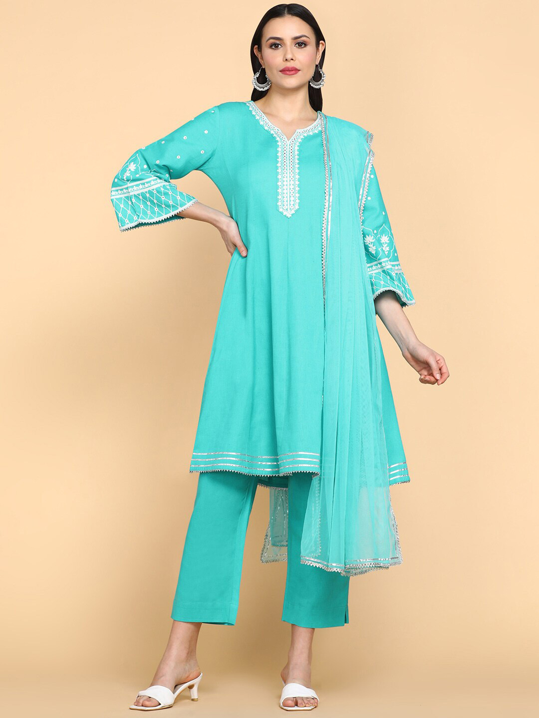 KALINI Floral Embroidered Thread Work Flared Sleeves A-Line Kurta With Palazzos & Dupatta, Blue
KALINI Floral Embroidered Thread Work Flared Sleeves A-Line Kurta With Palazzos & Dupatta, Blue