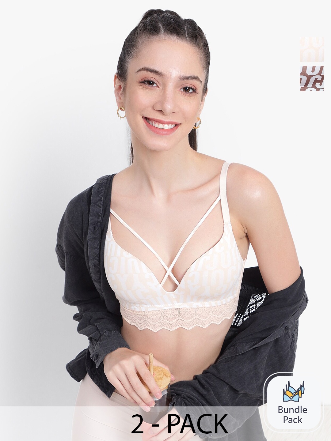 PARKHA Pack Of 2 Typography Printed Medium Coverage Heavily Padded Bra All Day Comfort, Beige
PARKHA Pack Of 2 Typography Printed Medium Coverage Heavily Padded Bra All Day Comfort, Beige