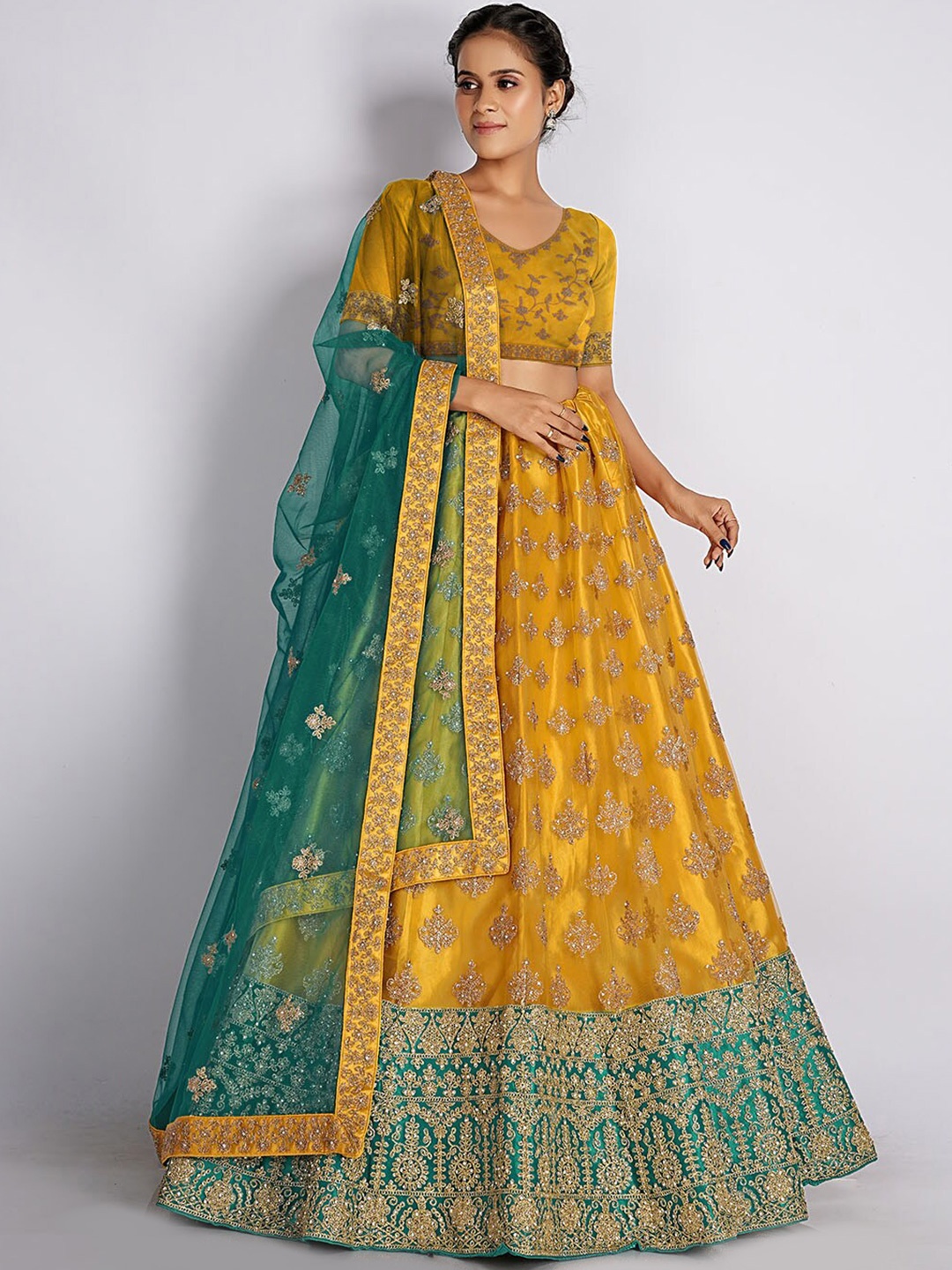 HALFSAREE STUDIO Mustard & Embroidered Semi-Stitched Lehenga & Unstitched Blouse With Dupatta
HALFSAREE STUDIO Mustard & Embroidered Semi-Stitched Lehenga & Unstitched Blouse With Dupatta