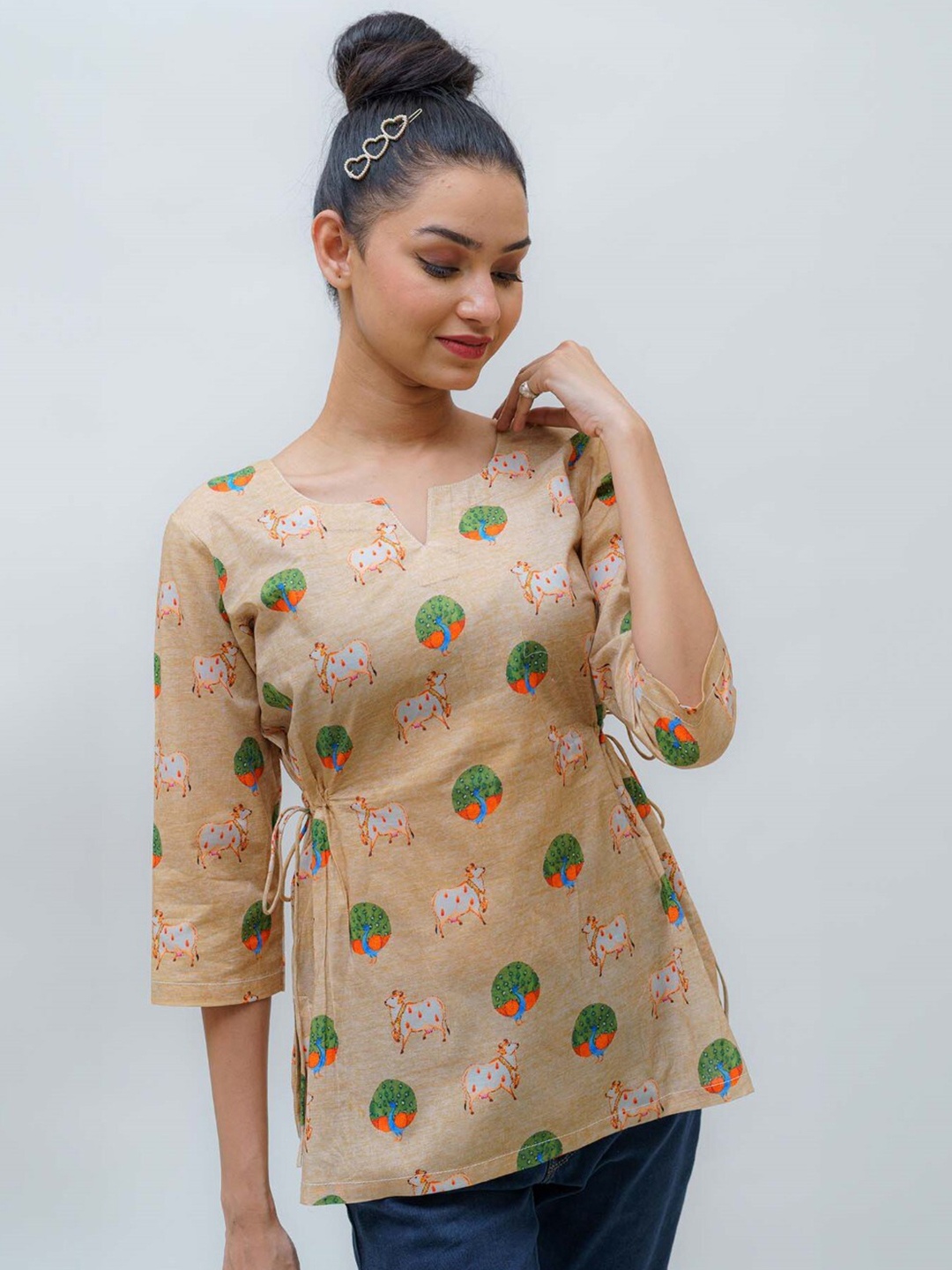 TSUCCHI TRADITIONS Beige Pure Cotton Kurti