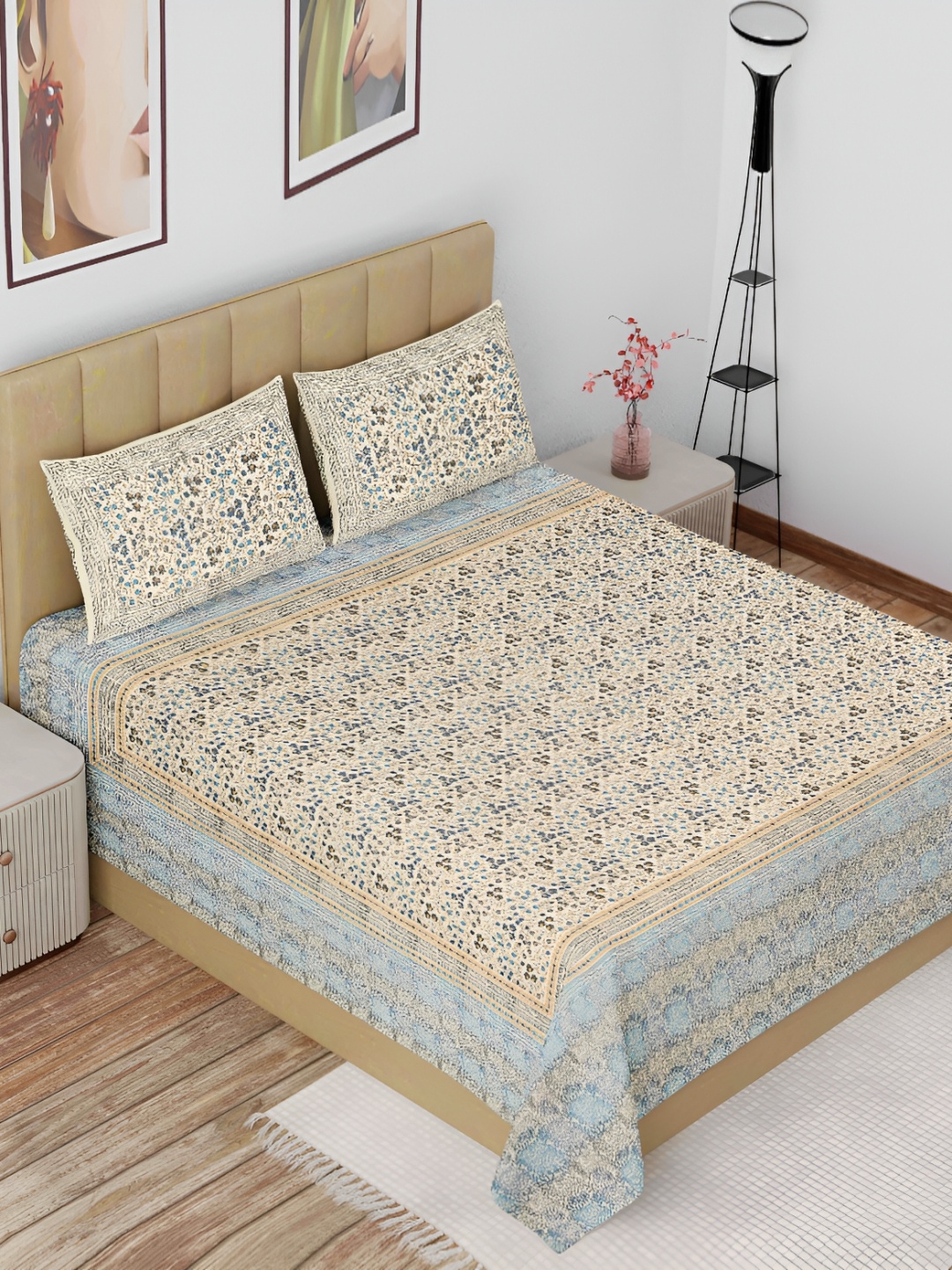 The Craft Monk Rajasthani White & Blue Cotton 180 TC King Bedsheet with 2 Pillow Covers
The Craft Monk Rajasthani White & Blue Cotton 180 TC King Bedsheet with 2 Pillow Covers