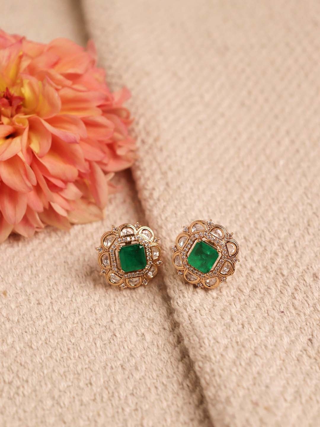 CURIO COTTAGE 22 KT Gold Plated Cubic Zirconia Studded Classic Studs Earrings, Green
CURIO COTTAGE 22 KT Gold Plated Cubic Zirconia Studded Classic Studs Earrings, Green
