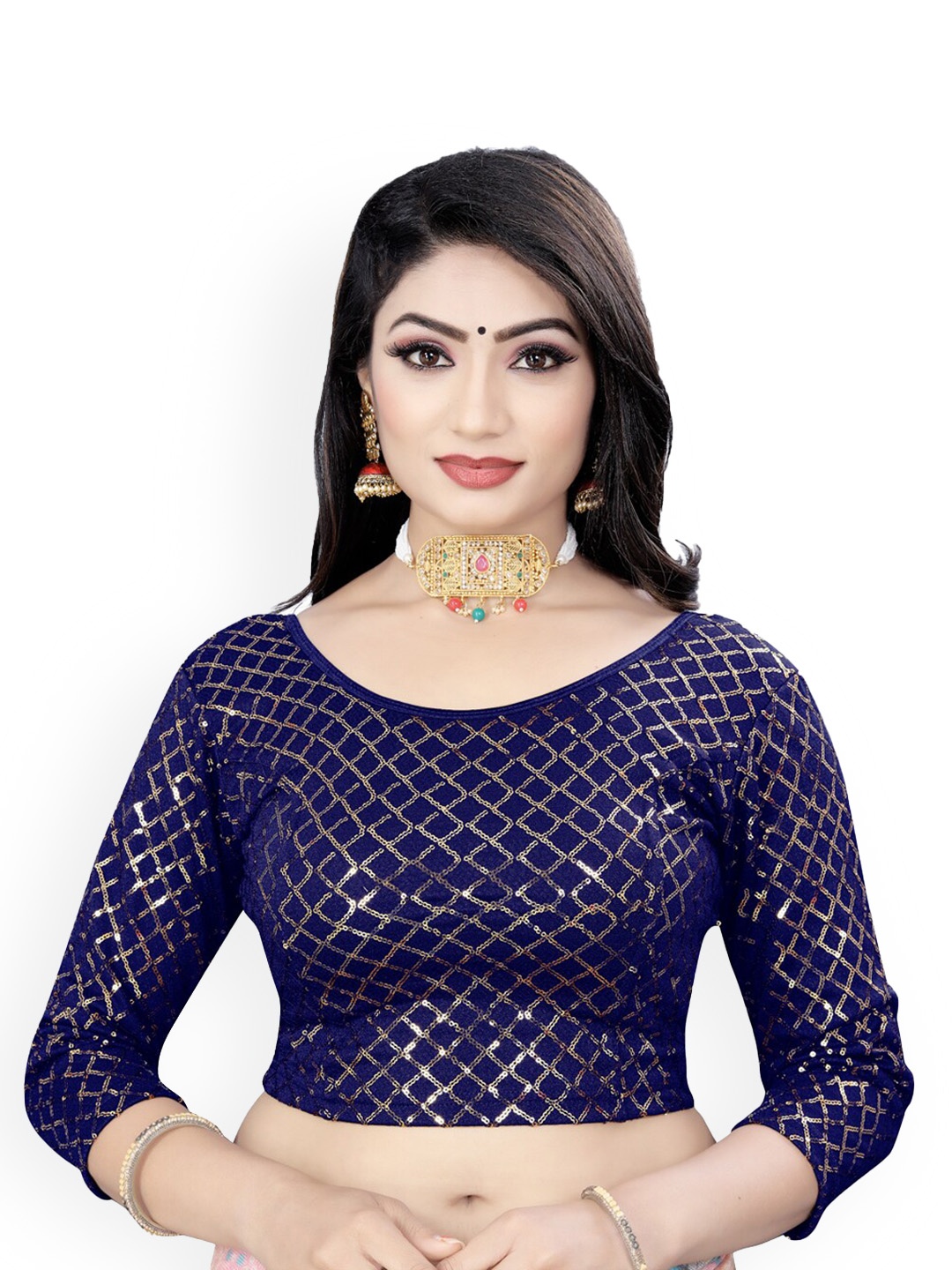 HIMRISE Embroidered Sequinned Saree Blouse, Blue