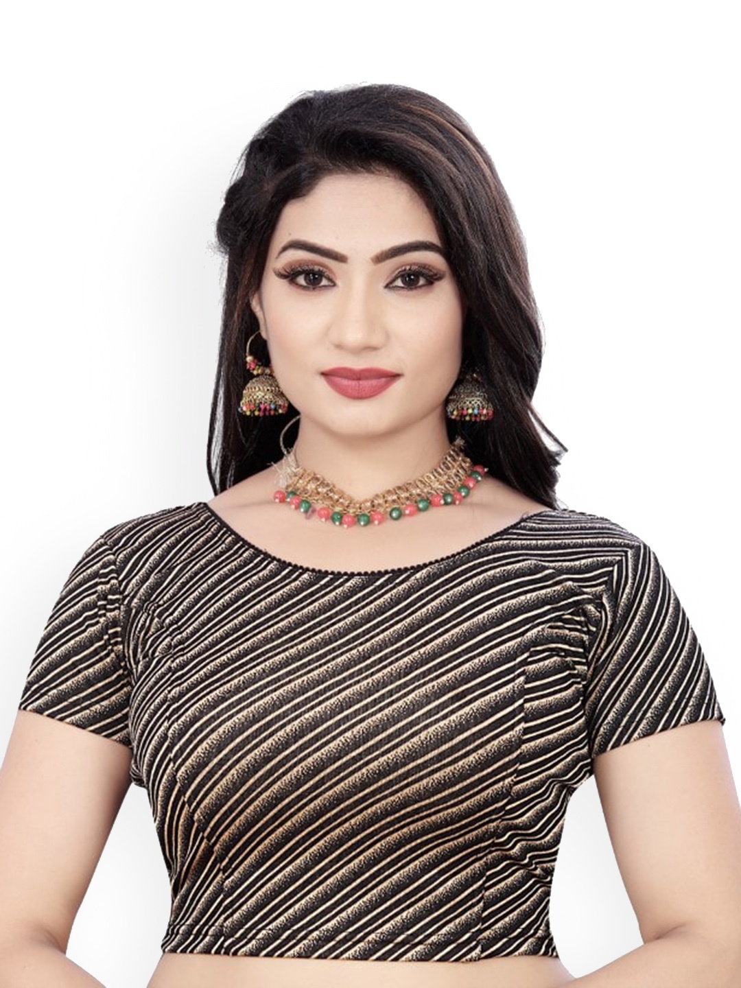 HIMRISE Printed Saree Blouse, Black