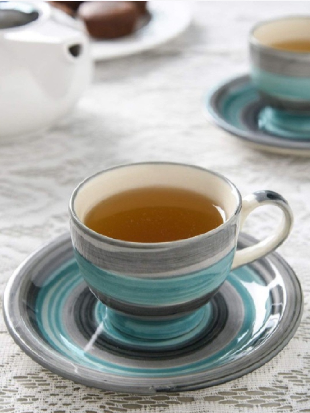 KITTENS Set of 6 Sea Green & Grey Hand Painted Ceramic Cups and Saucers- 150 ML Each, Blue
KITTENS Set of 6 Sea Green & Grey Hand Painted Ceramic Cups and Saucers- 150 ML Each, Blue