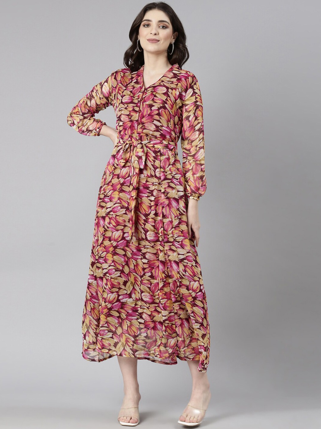 Souchii Floral Printed V-Neck Chiffon Fit and Flare Midi Ethnic Dress, Burgundy
Souchii Floral Printed V-Neck Chiffon Fit and Flare Midi Ethnic Dress, Burgundy