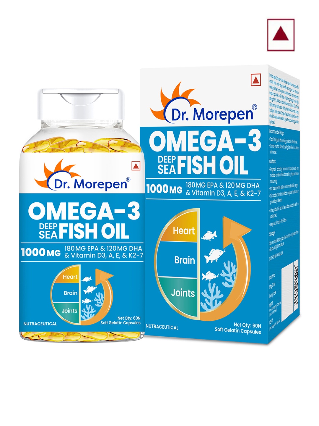 Dr. Morepen Omega 3 Deep Sea Fish oil for Heart, Brain & Joints 1000 mg - 60 Softgel, Blue
Dr. Morepen Omega 3 Deep Sea Fish oil for Heart, Brain & Joints 1000 mg - 60 Softgel, Blue