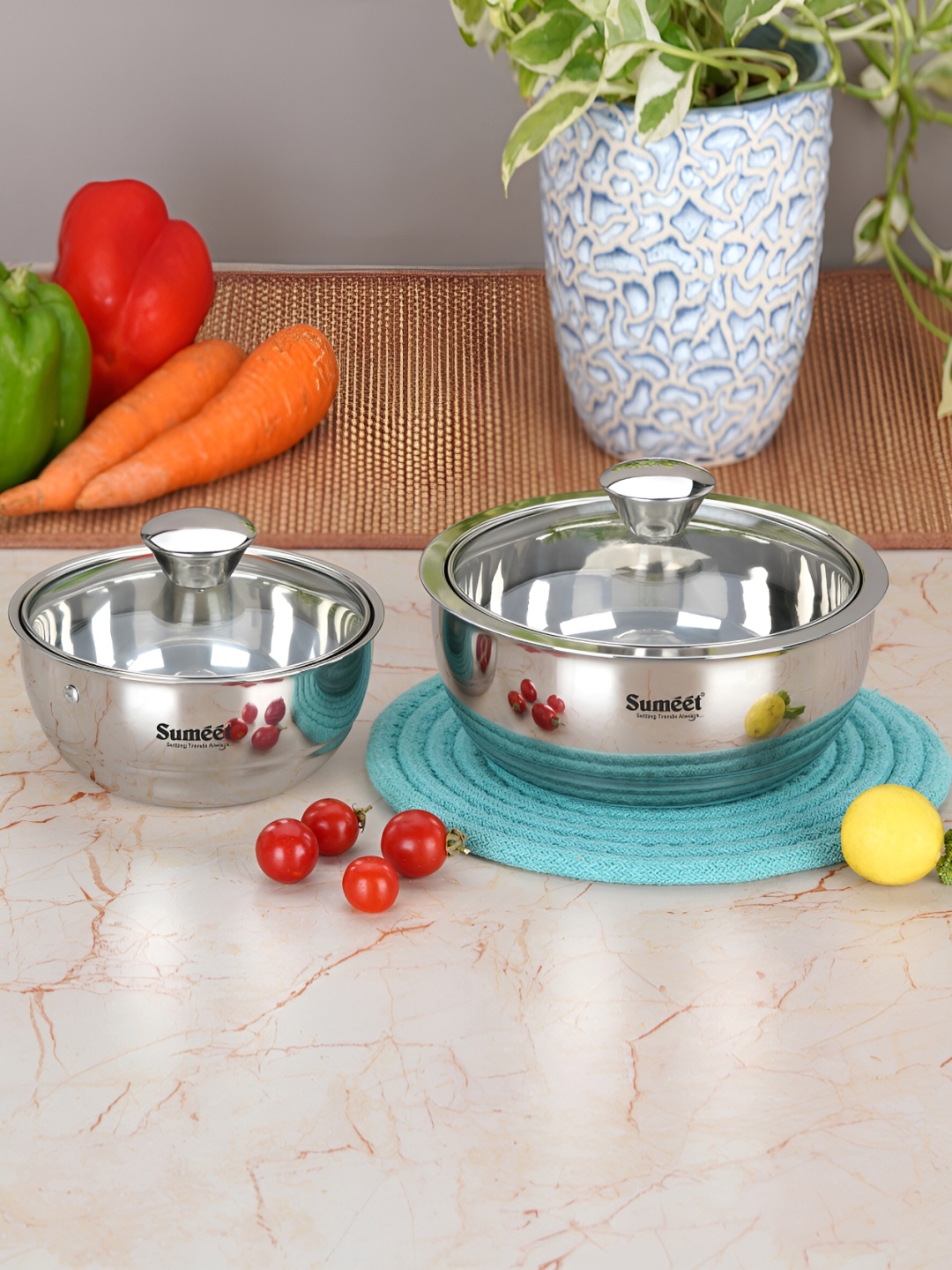 Sumeet Pack of 2 Stainless Steel Double Wall Insulated Serving Casserole with Glass Lid, Silver
Sumeet Pack of 2 Stainless Steel Double Wall Insulated Serving Casserole with Glass Lid, Silver