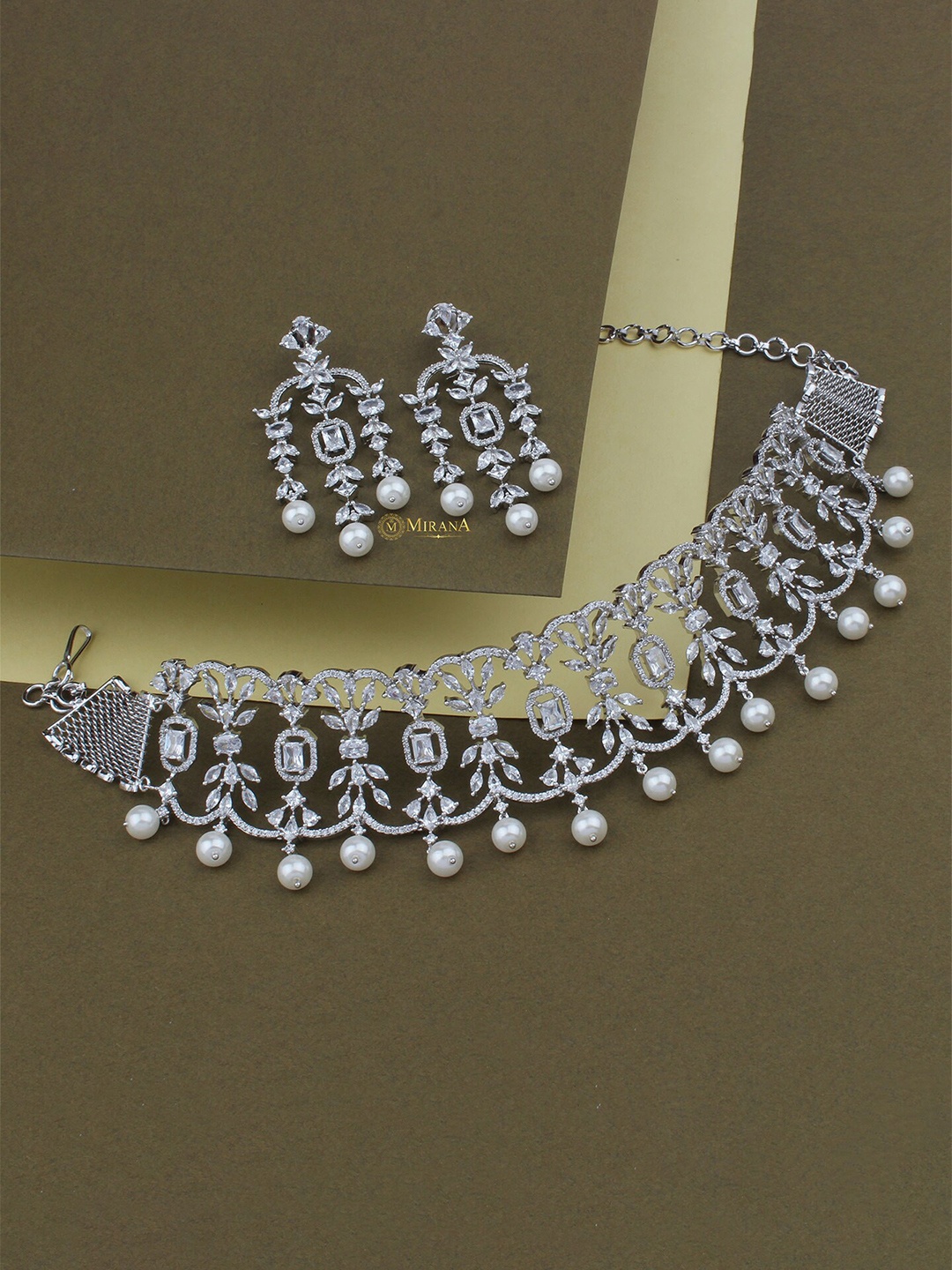 Mirana Rhodium-Plated Cubic Zirconia & Beads Studded Choker Necklace Set, Silver
Mirana Rhodium-Plated Cubic Zirconia & Beads Studded Choker Necklace Set, Silver