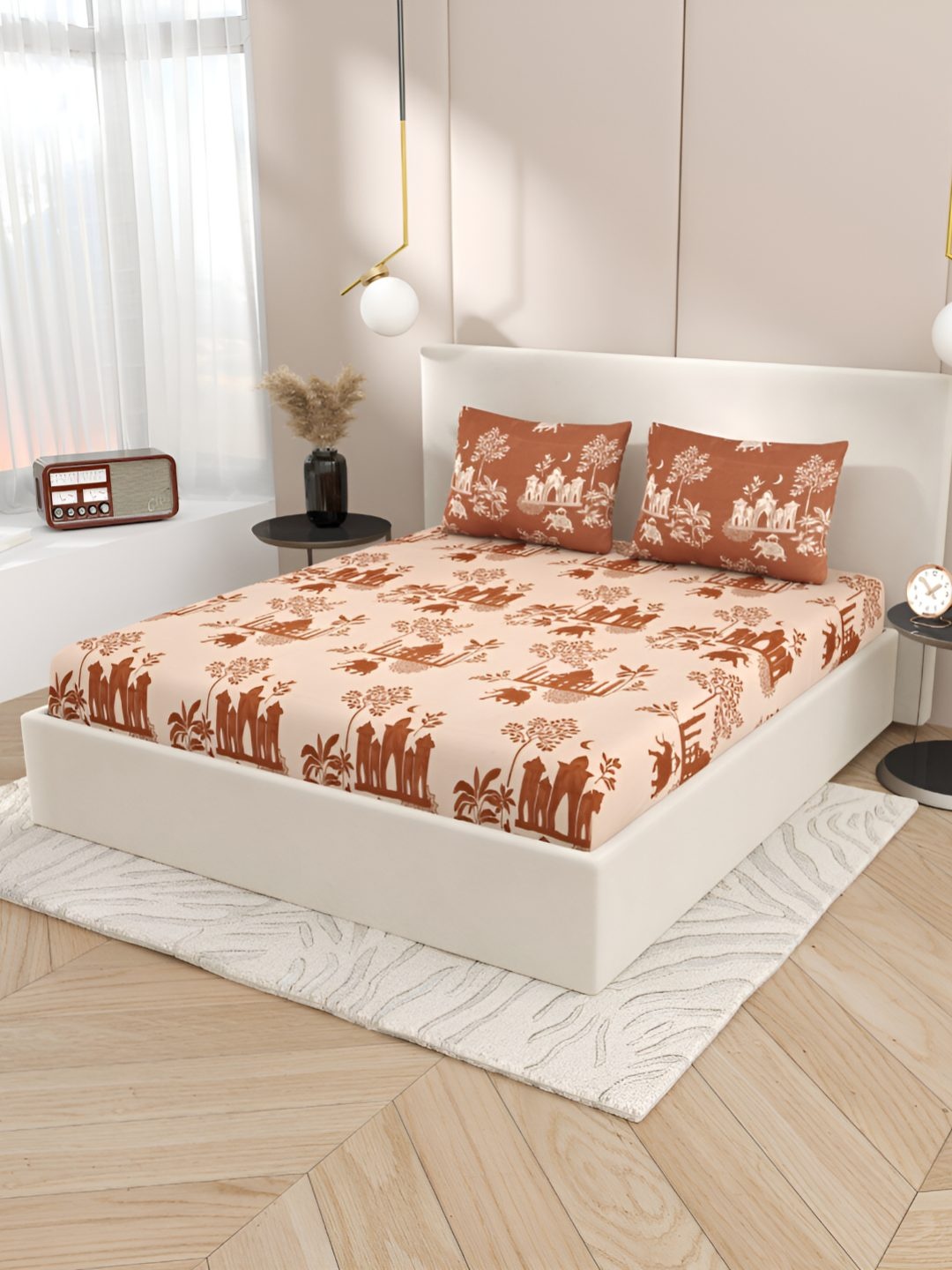 Jinaya's Cosmos Beige & Copper-Toned Floral 300 TC King Bedsheet with 2 Pillow Covers
Jinaya's Cosmos Beige & Copper-Toned Floral 300 TC King Bedsheet with 2 Pillow Covers