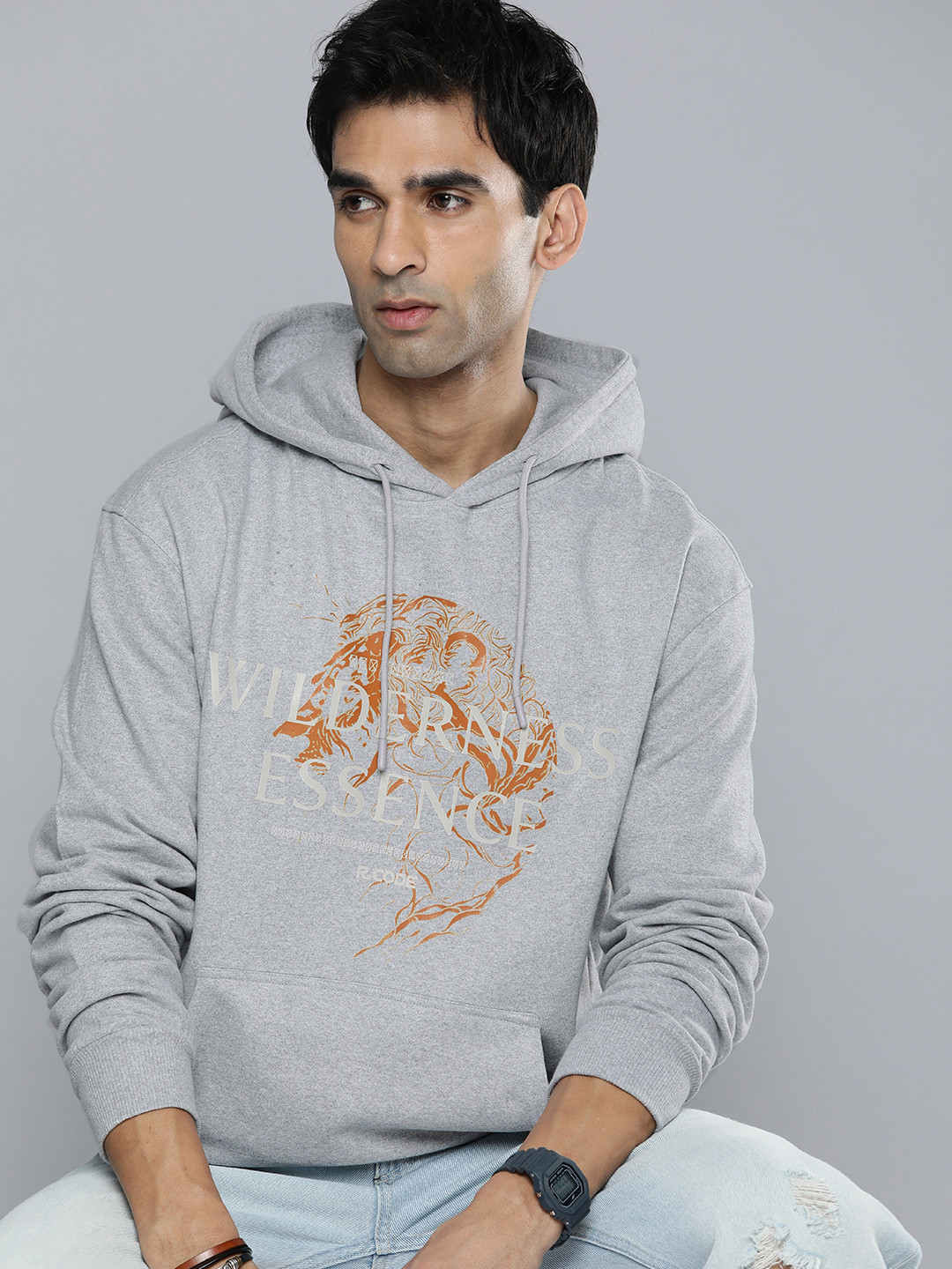 R.Code by The Roadster Life Co. Men Graphic Printed Hooded Sweatshirt, Grey melange
R.Code by The Roadster Life Co. Men Graphic Printed Hooded Sweatshirt, Grey melange