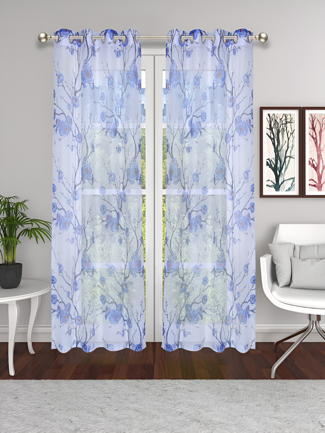 THE CONVERSION Off White & Blue 2 Pieces Floral Tissue Fabric Sheer Long Door Curtains
THE CONVERSION Off White & Blue 2 Pieces Floral Tissue Fabric Sheer Long Door Curtains