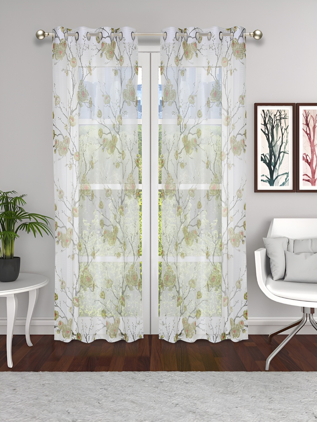 THE CONVERSION White & Green 2 Pieces Floral Lightweight Tissue Sheer Door Curtains
THE CONVERSION White & Green 2 Pieces Floral Lightweight Tissue Sheer Door Curtains