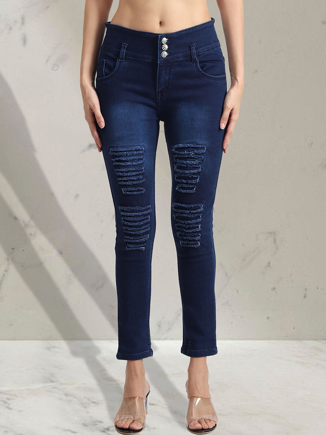 A-Okay Girls Slim Fit Mid-Rise Dark Shade Highly Distressed Stretchable Cropped Jeans, Navy blue
A-Okay Girls Slim Fit Mid-Rise Dark Shade Highly Distressed Stretchable Cropped Jeans, Navy blue