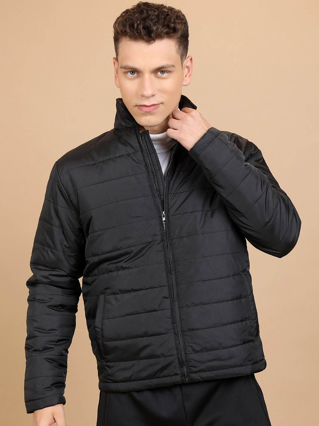 HIGHLANDER Mock Collar Padded Jacket, Black 
HIGHLANDER Mock Collar Padded Jacket, Black