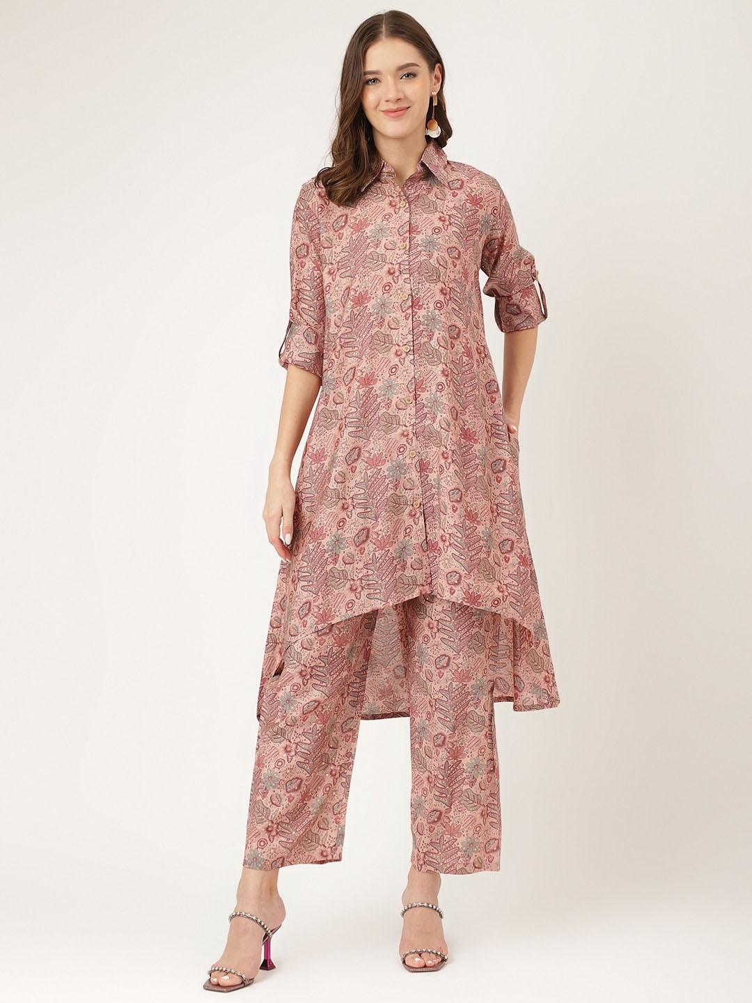 KALINI Floral Printed Shirt Collar Long Sleeves A-Line Kurta With Trousers, Beige
KALINI Floral Printed Shirt Collar Long Sleeves A-Line Kurta With Trousers, Beige