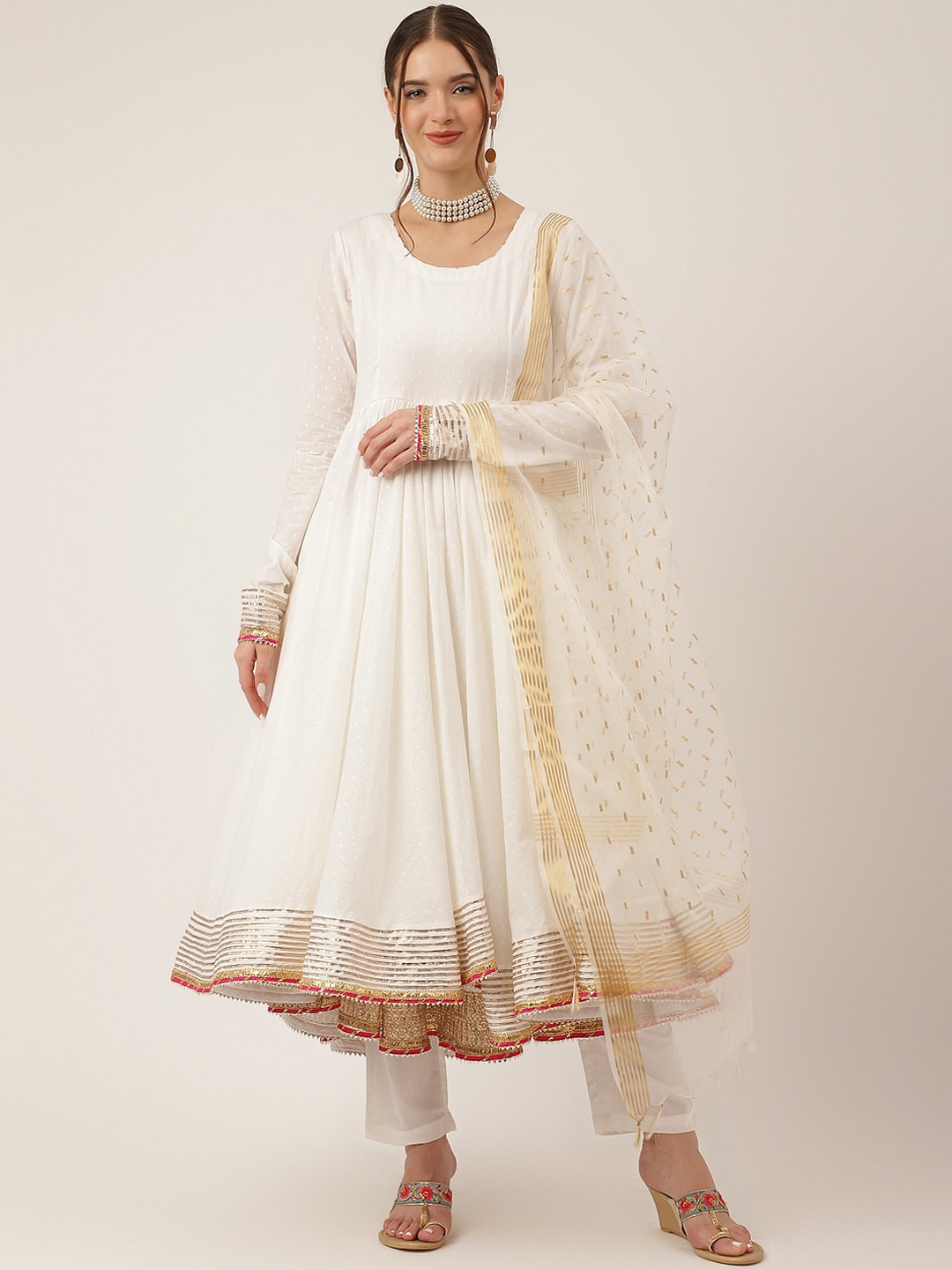 KALINI Gotta Patti Detailed Pure Cotton Anarkali Kurta & Trouser With Dupatta, Off white
KALINI Gotta Patti Detailed Pure Cotton Anarkali Kurta & Trouser With Dupatta, Off white