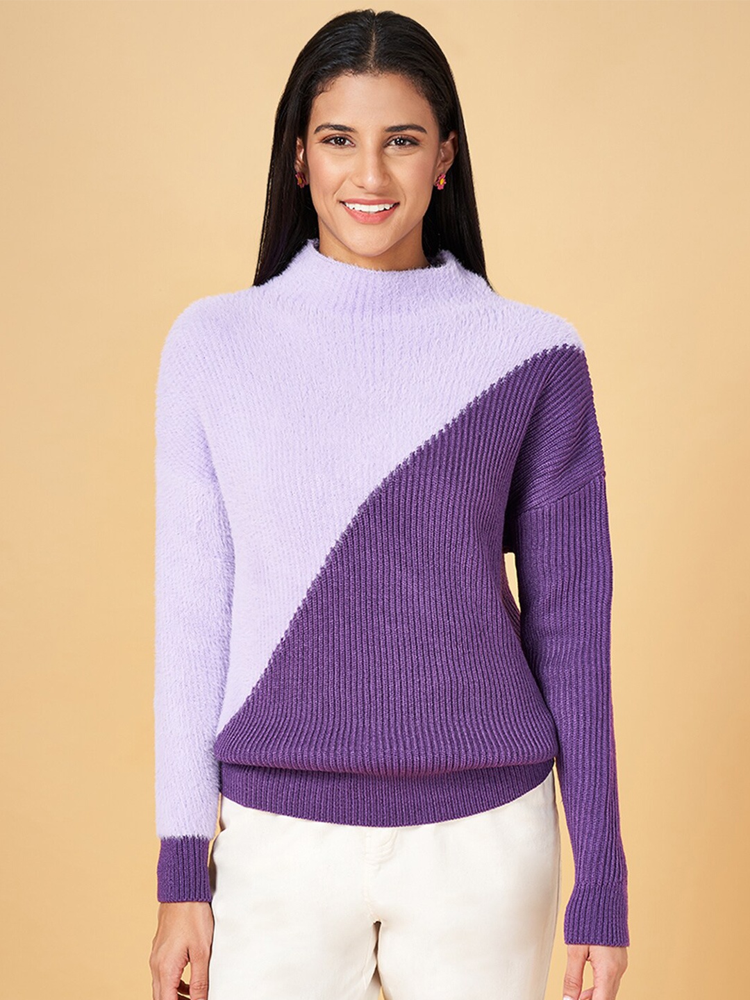 Honey by Pantaloons Colourblocked High Neck Drop Shoulder Sleeves Pullover, Lavender
Honey by Pantaloons Colourblocked High Neck Drop Shoulder Sleeves Pullover, Lavender