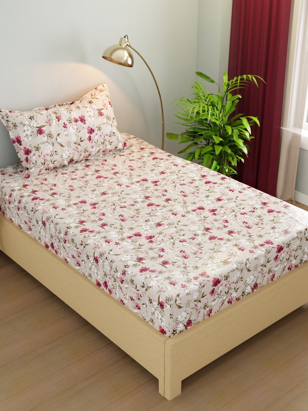 BIANCA Rivera Cream & Pink Floral Microfiber 200 TC Single Bedsheet with 1 Pillow Cover
BIANCA Rivera Cream & Pink Floral Microfiber 200 TC Single Bedsheet with 1 Pillow Cover