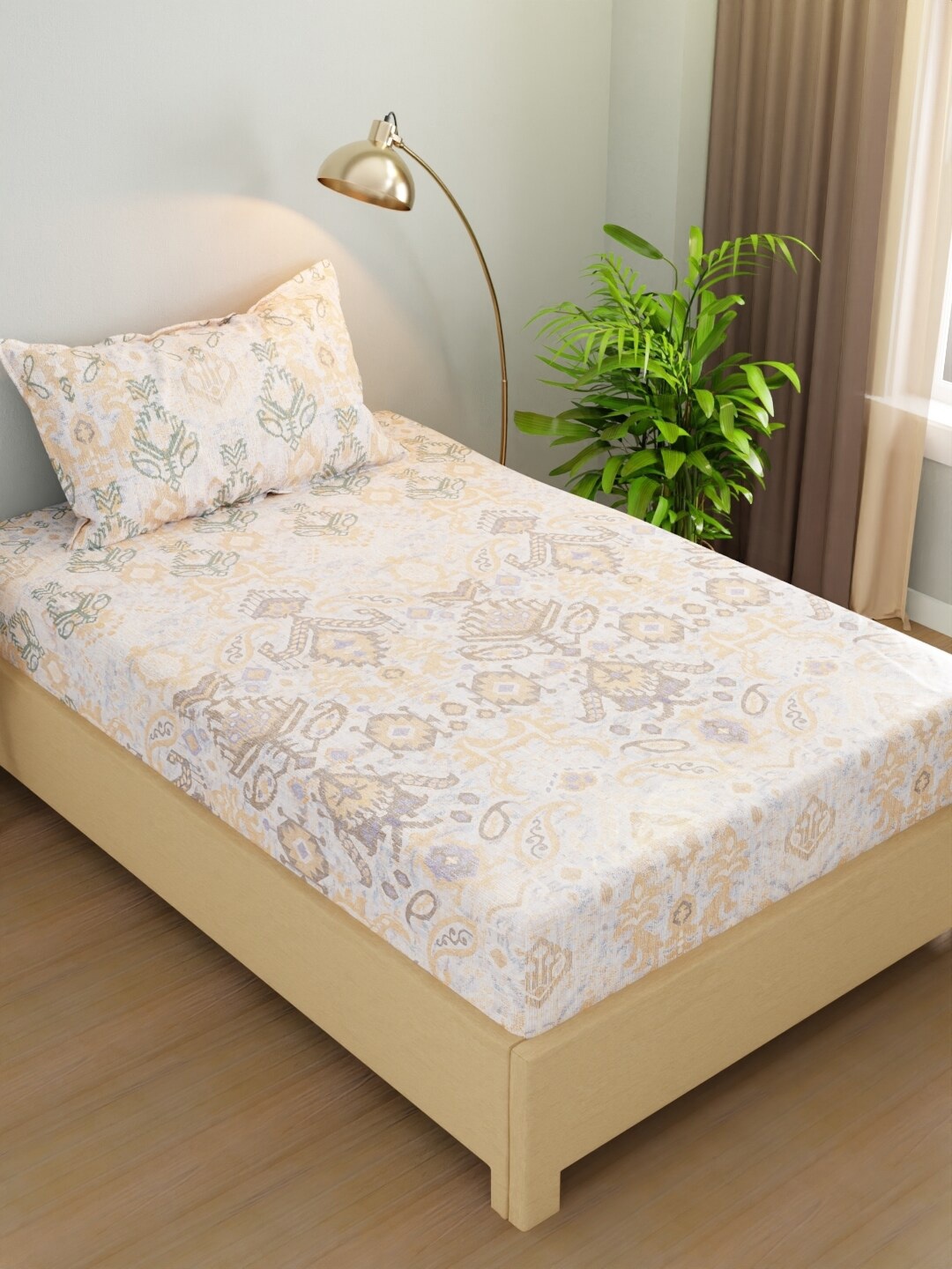 BIANCA Rivera Gold-Toned Ethnic Motif Microfiber 200 TC Single Bedsheet & 1 Pillow Covers
BIANCA Rivera Gold-Toned Ethnic Motif Microfiber 200 TC Single Bedsheet & 1 Pillow Covers