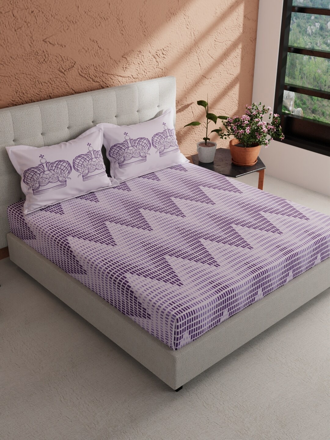 BIANCA Giodeno Purple White Cotton Geometric 144 TC King Bedsheet with 2 Pillow Covers
BIANCA Giodeno Purple White Cotton Geometric 144 TC King Bedsheet with 2 Pillow Covers